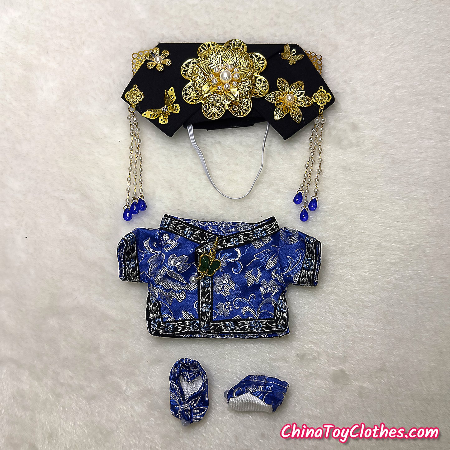 LABUBU 17cm The Monsters Plush Doll Handmade Clothes Cute Blue Traditional Qing Dynasty Princess Outfit NO TOY