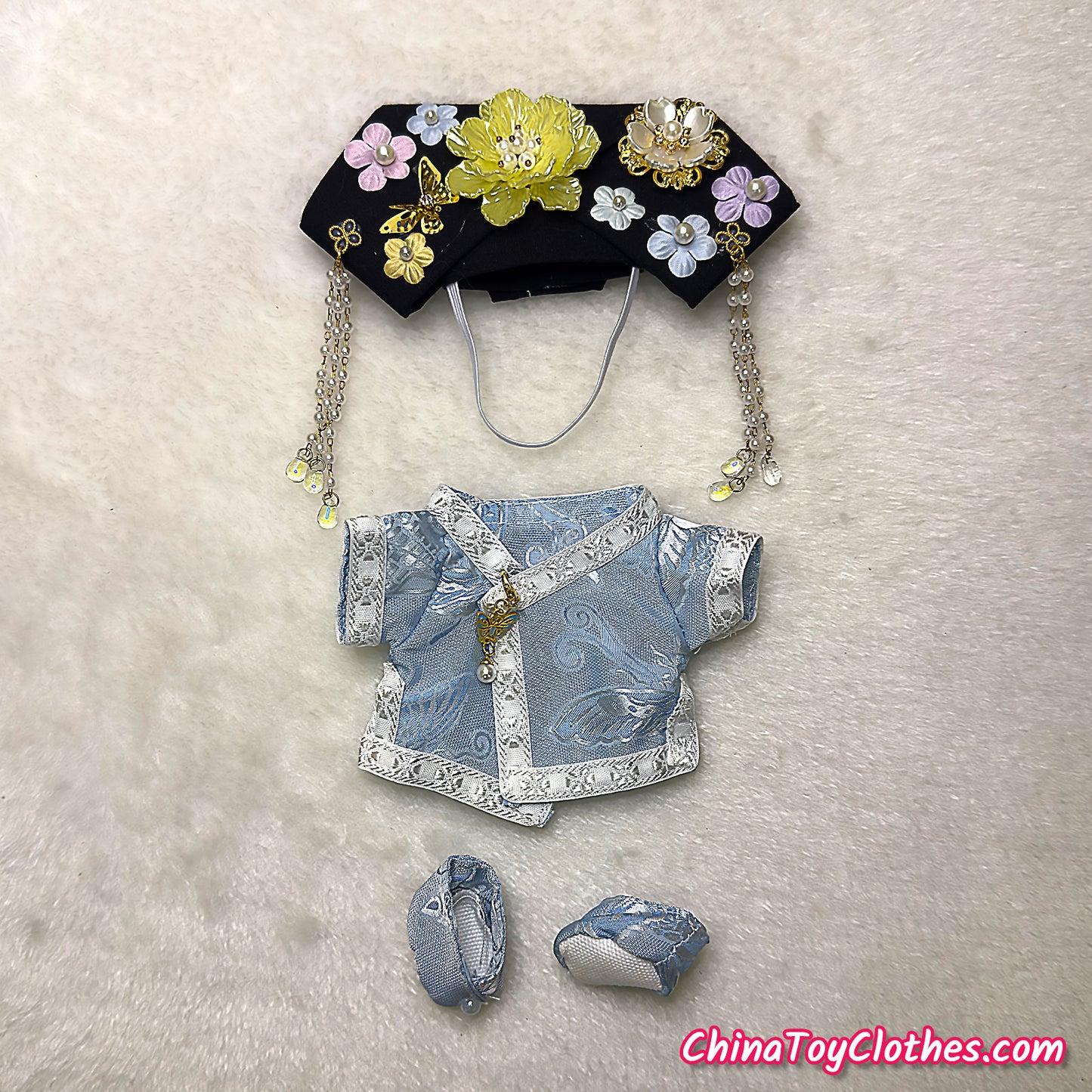 LABUBU 17cm The Monsters Plush Doll Handmade Clothes Cute Light Blue Traditional Qing Dynasty Princess Outfit NO TOY