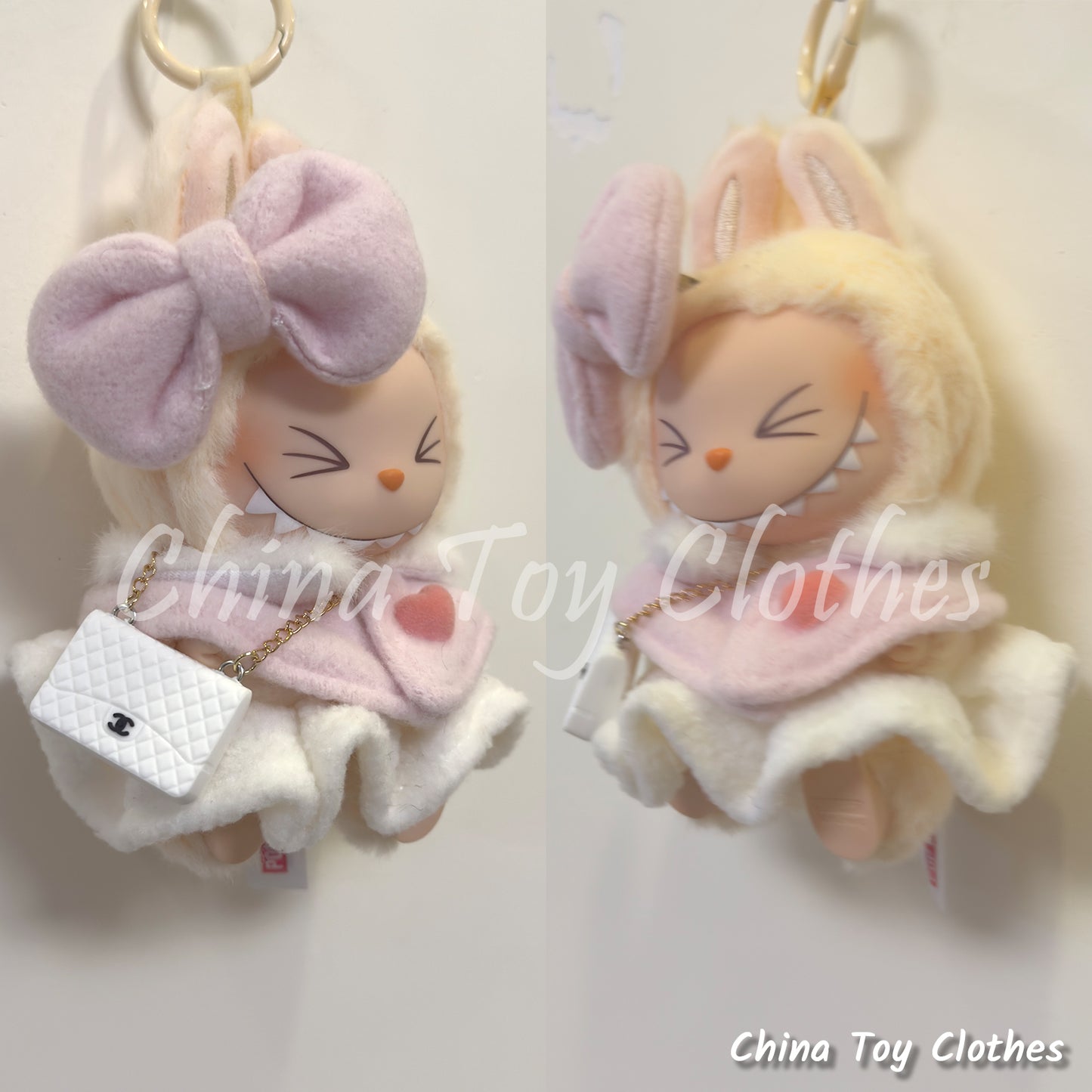 LABUBU 17cm The Monsters Plush Doll Clothes Pink Princess Outfit Plus Bag Shoes NO TOY