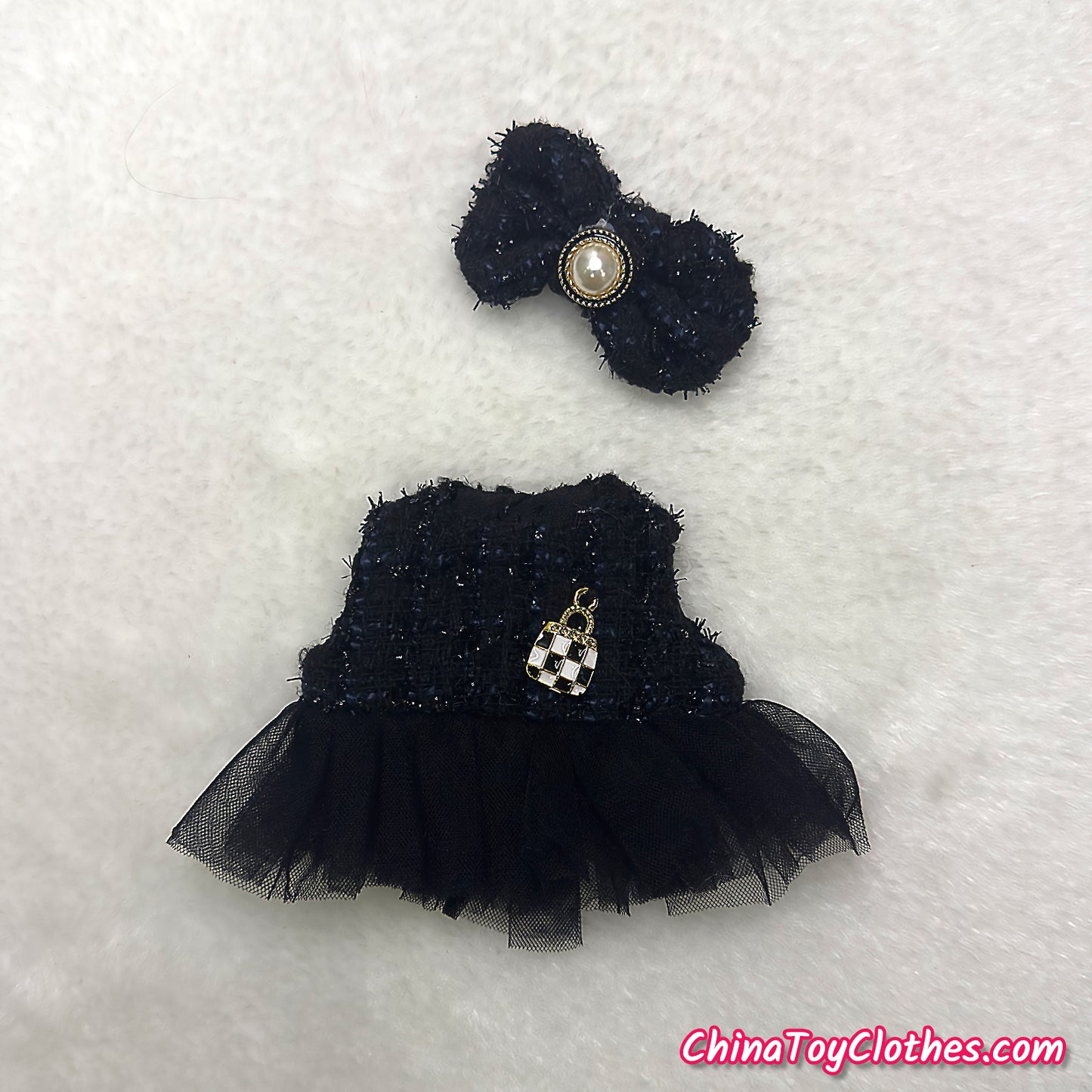 LABUBU 17cm The Monsters Plush Doll Handmade Clothes Elegant Black CC Lady Fashion Outfit NO TOY