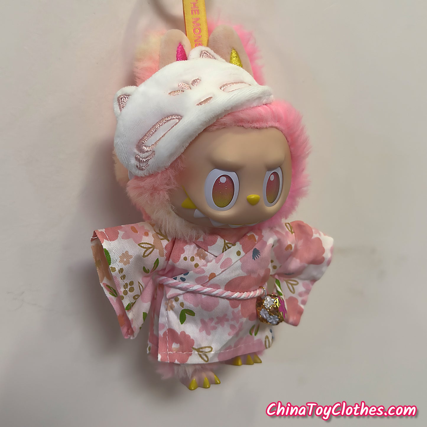 LABUBU 17cm The Monsters Plush Doll Handmade Clothes Cute Pink Comic Outfit with Mask NO TOY