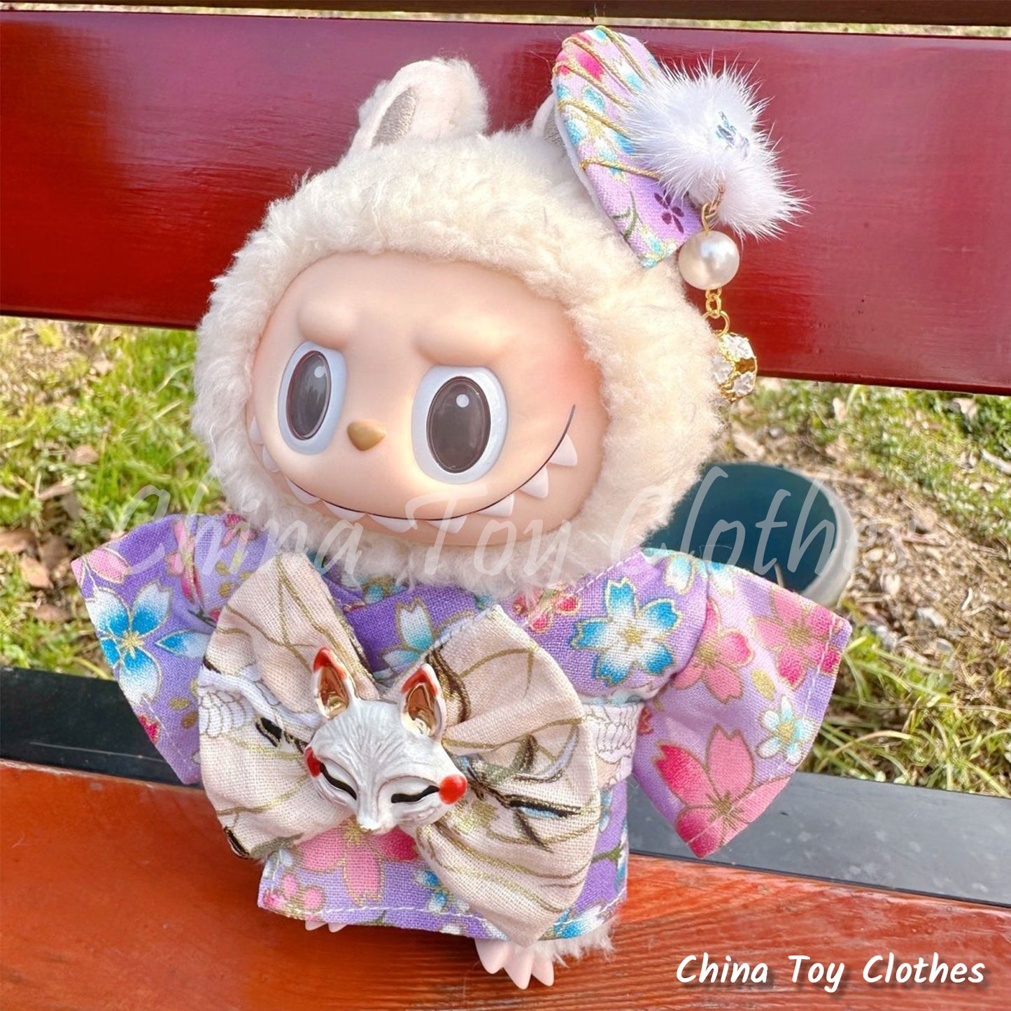 LABUBU 17cm The Monsters Plush Doll Clothes Lovely Japanese Girl Style Kimono NO TOY