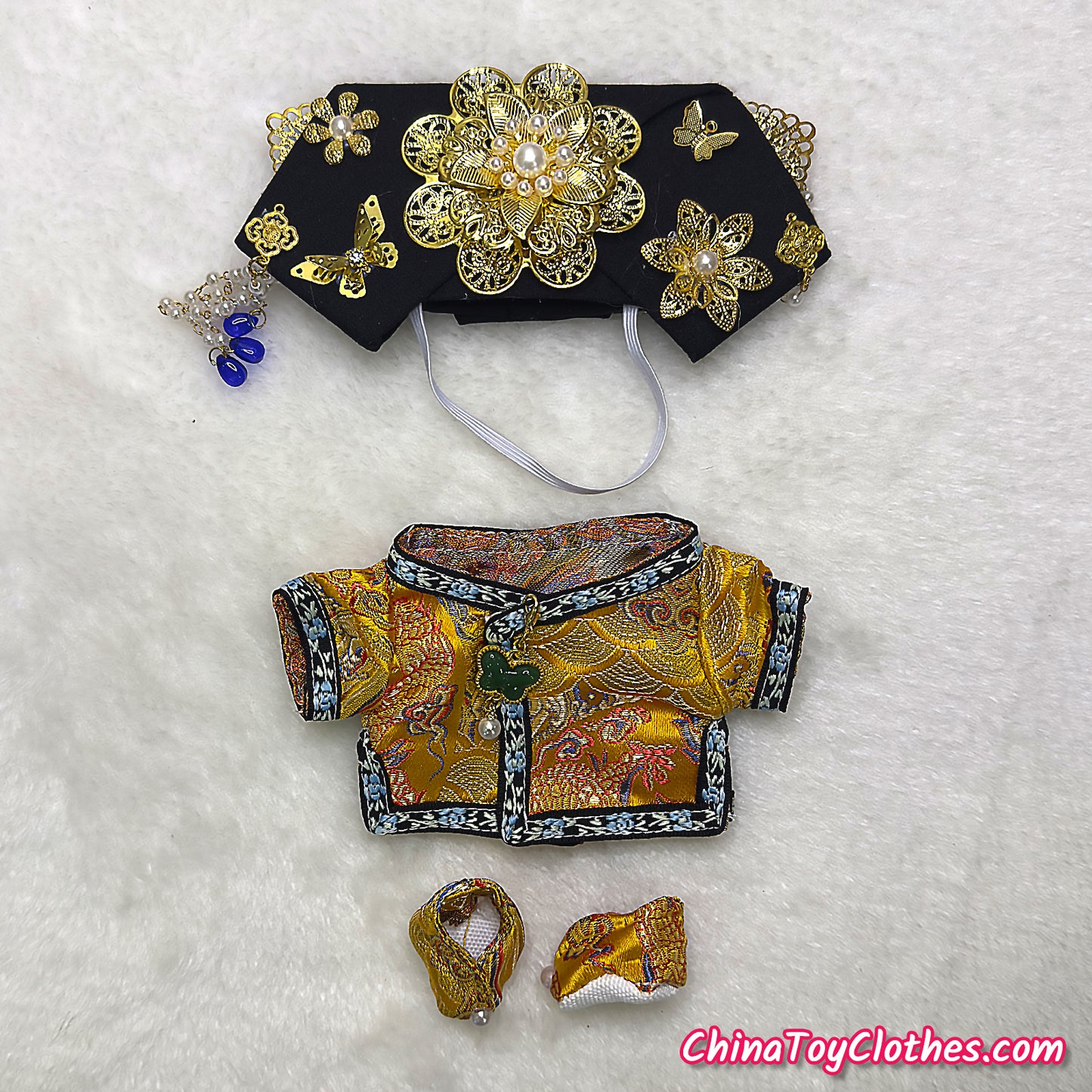 LABUBU 17cm The Monsters Plush Doll Handmade Clothes Cute Yellow Traditional Qing Dynasty Princess Outfit NO TOY