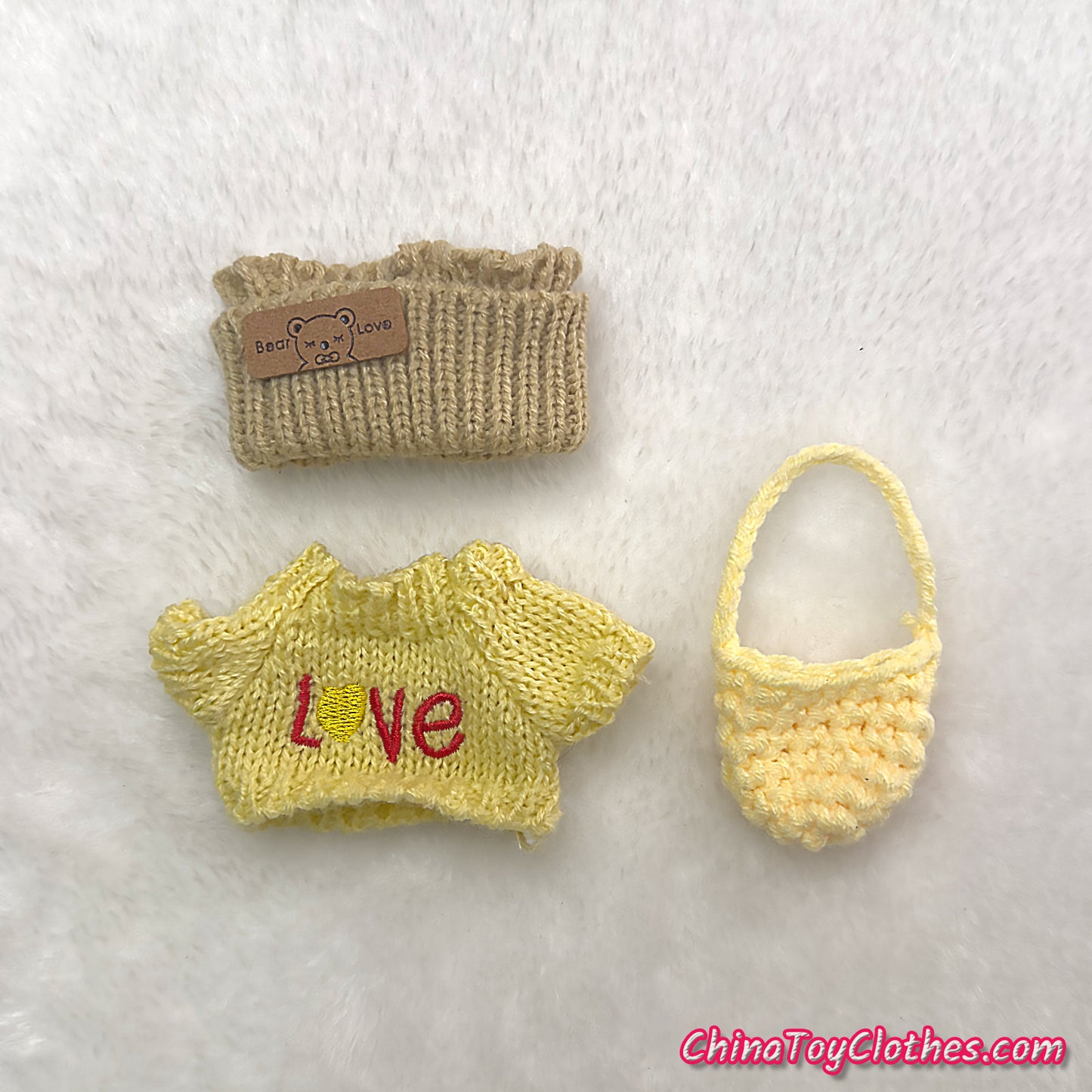 LABUBU 17cm The Monsters Plush Doll Handmade Yellow Cute Sweater Outfit and Camera NO TOY