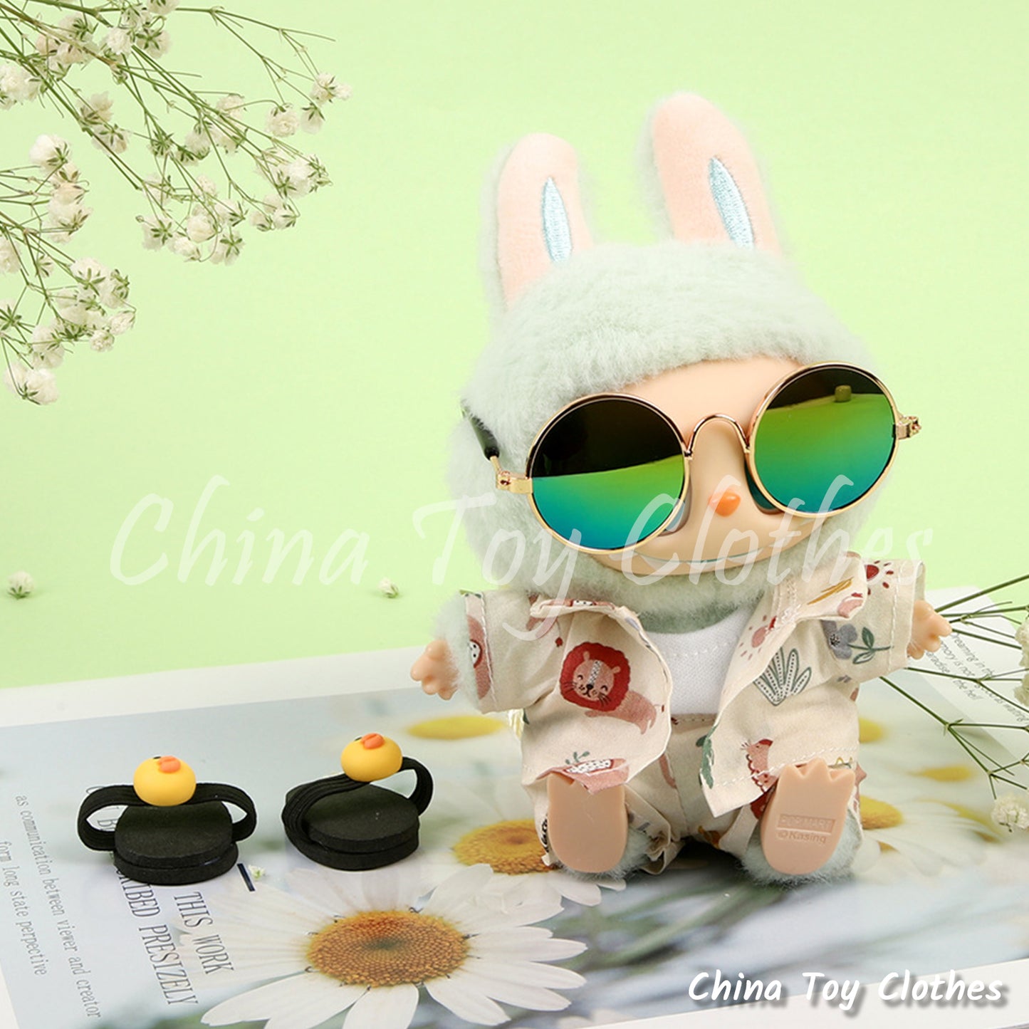 LABUBU 17cm The Monsters Plush Doll Clothes Sand Beach Sun Glasses Outfit NO TOY