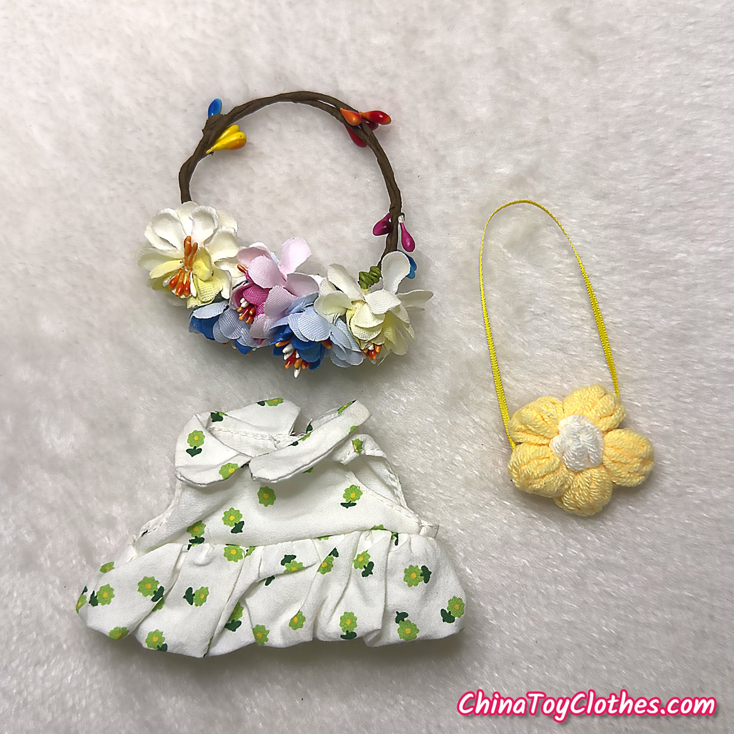 LABUBU 17cm The Monsters Plush Doll Handmade Clothes Flower Maid Outfit NO TOY