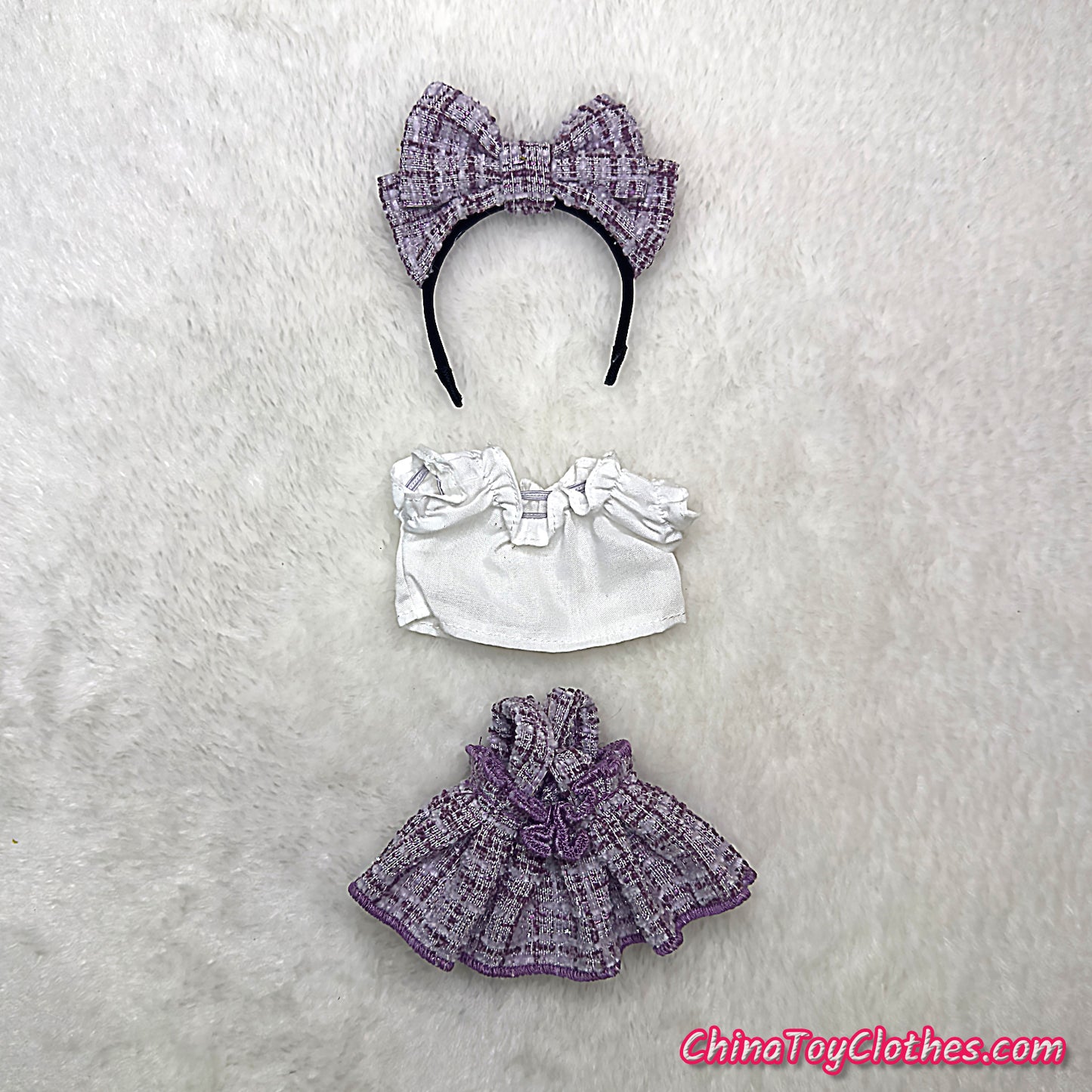 LABUBU 17cm The Monsters Plush Doll Handmade Clothes Purple Elegant Princess Fashion Skirt With Bag NO TOY