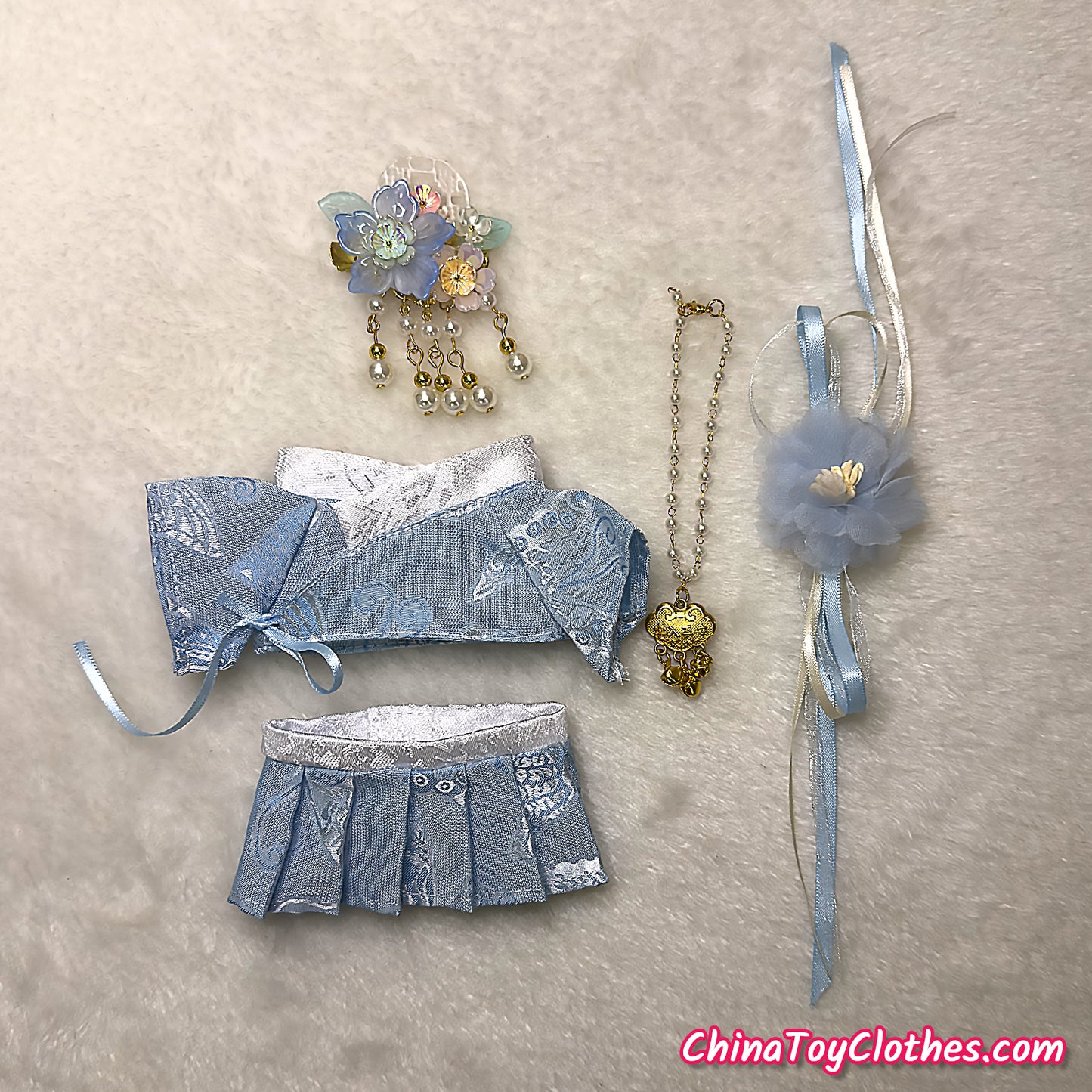 LABUBU 17cm The Monsters Plush Doll Handmade Clothes Blue Traditonal Han Dynasty Outfit NO TOY