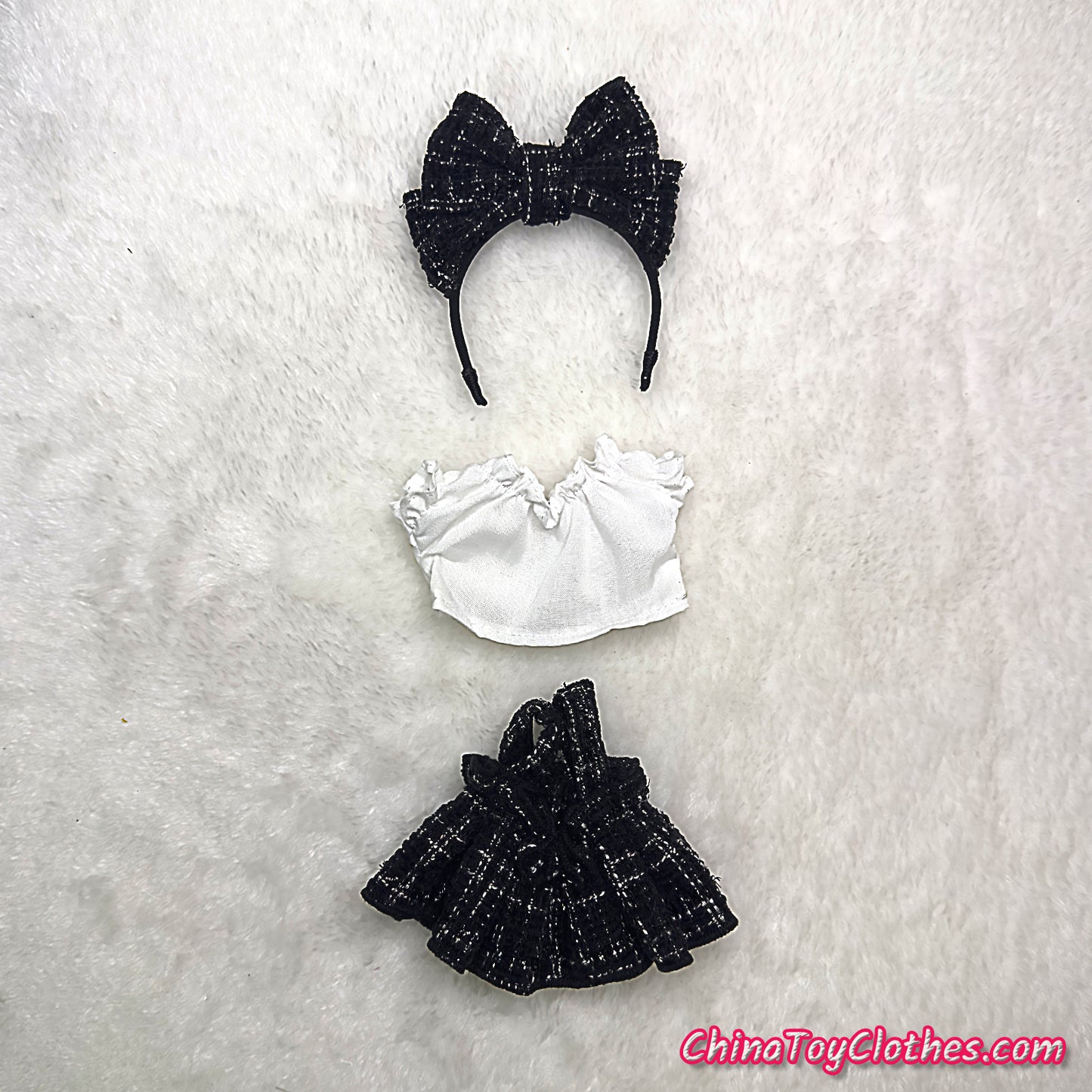 LABUBU 17cm The Monsters Plush Doll Handmade Clothes Black Elegant Princess Fashion Skirt With Bag NO TOY