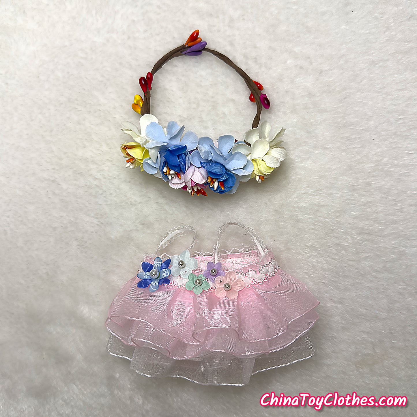 LABUBU 17cm The Monsters Plush Doll Handmade Clothes Pink Flower Maid Outfit NO TOY