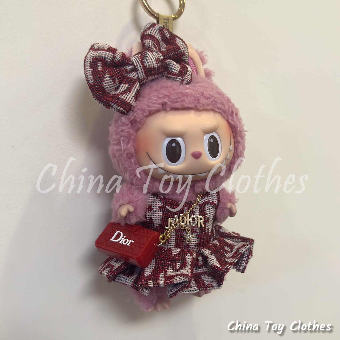 LABUBU 17cm The Monsters Plush Doll Clothes Elegant Headband and Red Skirt and Bag NO TOY