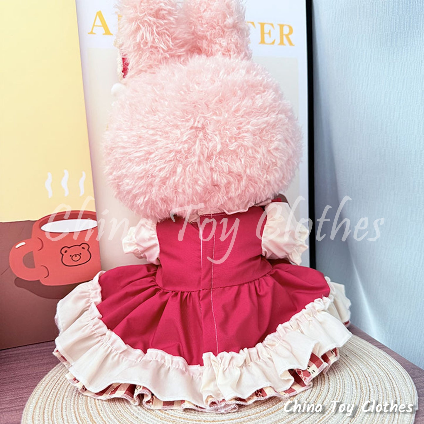LABUBU 38cm 15inch The Monsters Plush Doll Clothes Handmade Red Princess Lolita Dress NO TOY