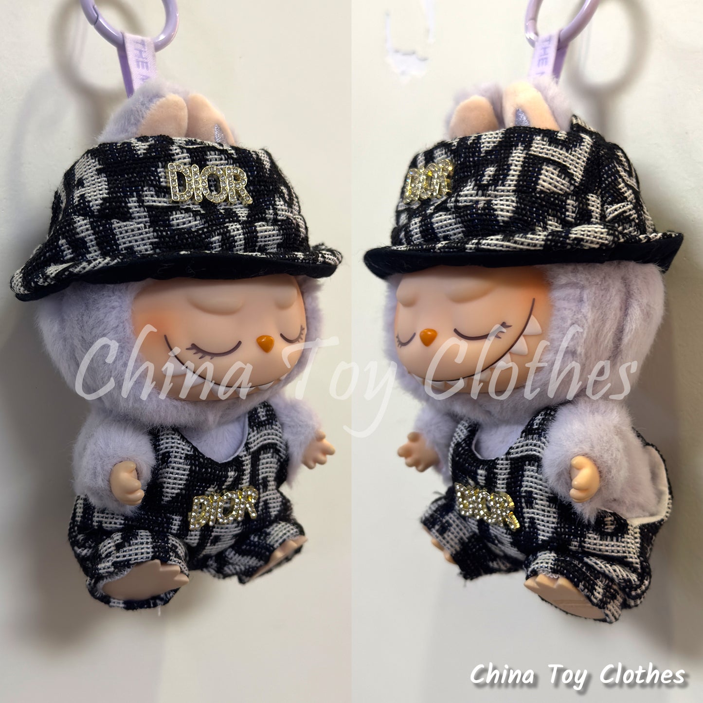 LABUBU 17cm The Monsters Plush Doll Clothes Elegant DD Bucket Hat and Jumpsuit NO TOY