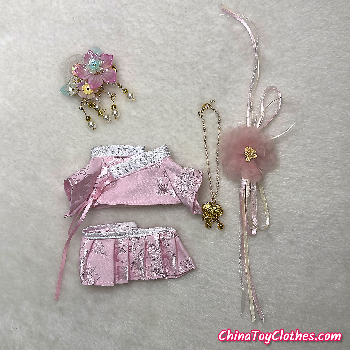 LABUBU 17cm The Monsters Plush Doll Handmade Clothes Pink Traditonal Han Dynasty Outfit NO TOY