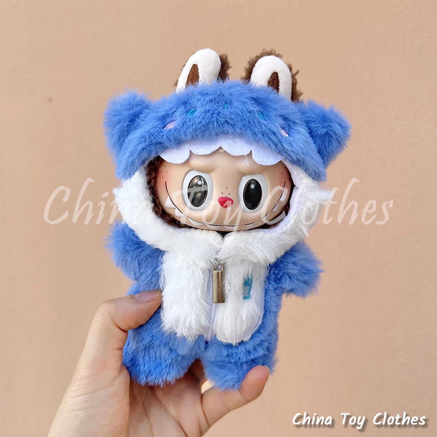 LABUBU 17cm Les Monstres Peluche Poupée Vêtements Adorable Bleu Gura Sharky Costume PAS DE JOUET