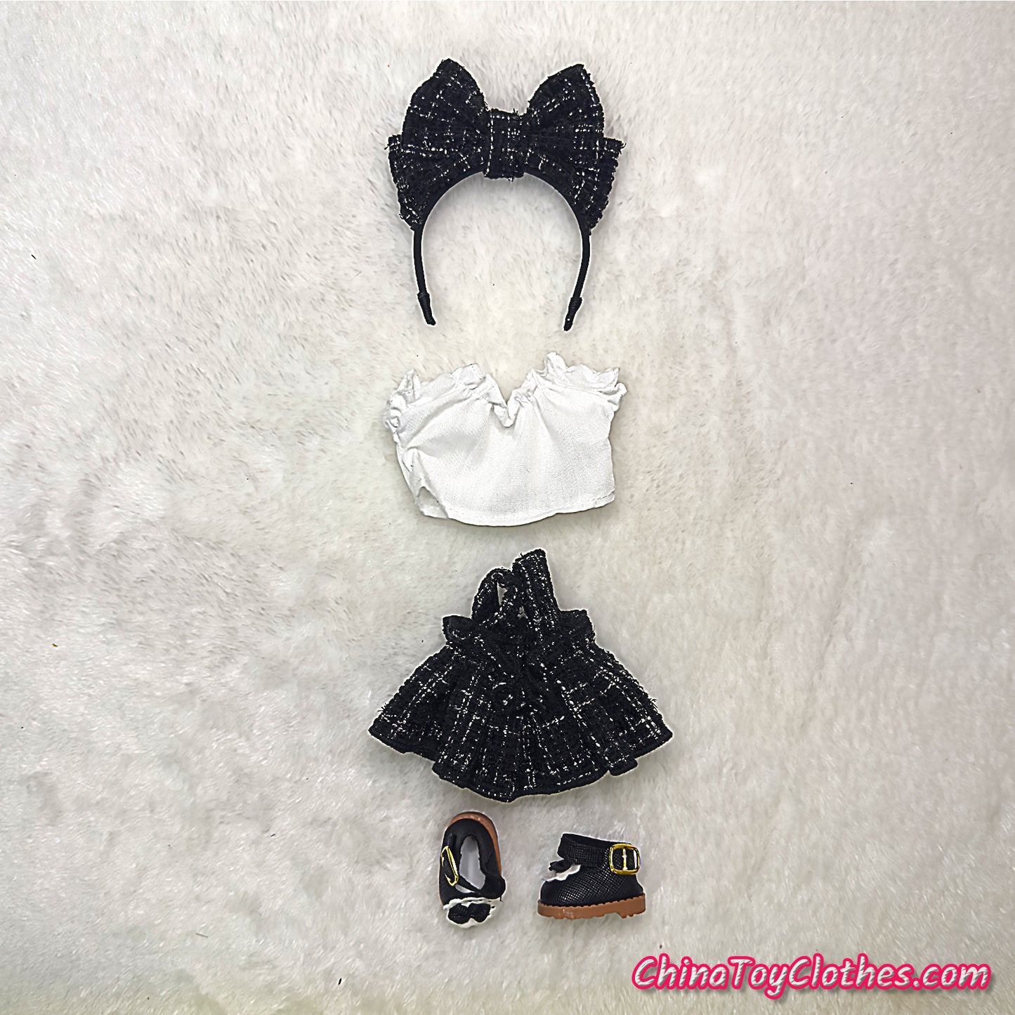 LABUBU 17cm The Monsters Plush Doll Handmade Clothes Black Elegant Princess Fashion Skirt With Bag NO TOY