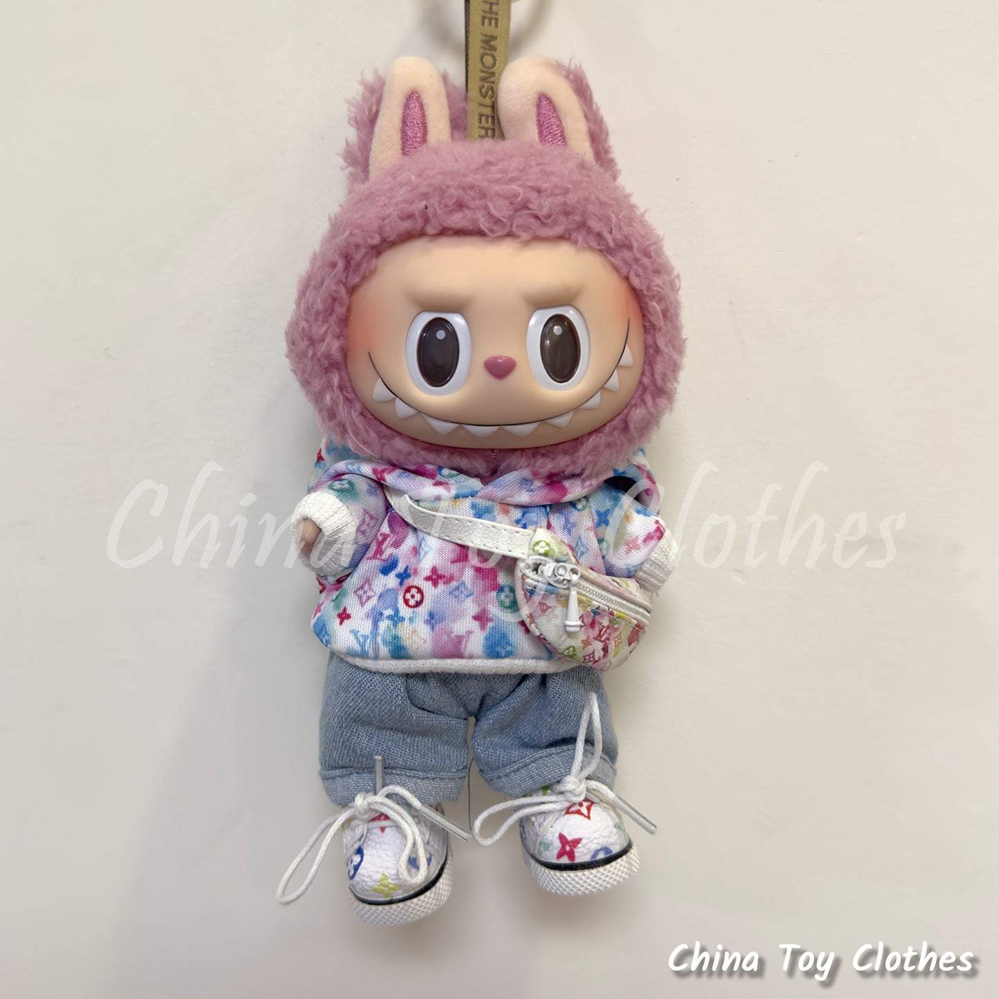 LABUBU 17cm 7inch The Monsters Plush Doll Replacing Clothes VV Tie Dye Fashion Hoodie Outfit NO TOY