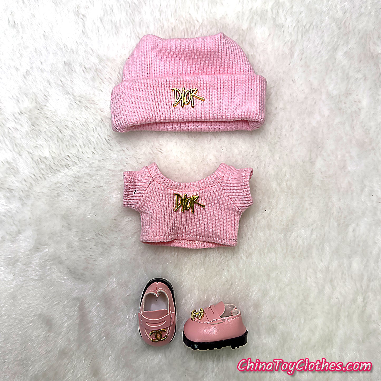 LABUBU 17cm The Monsters Plush Doll Handmade Cute Pink DD Sweater and Bag NO TOY