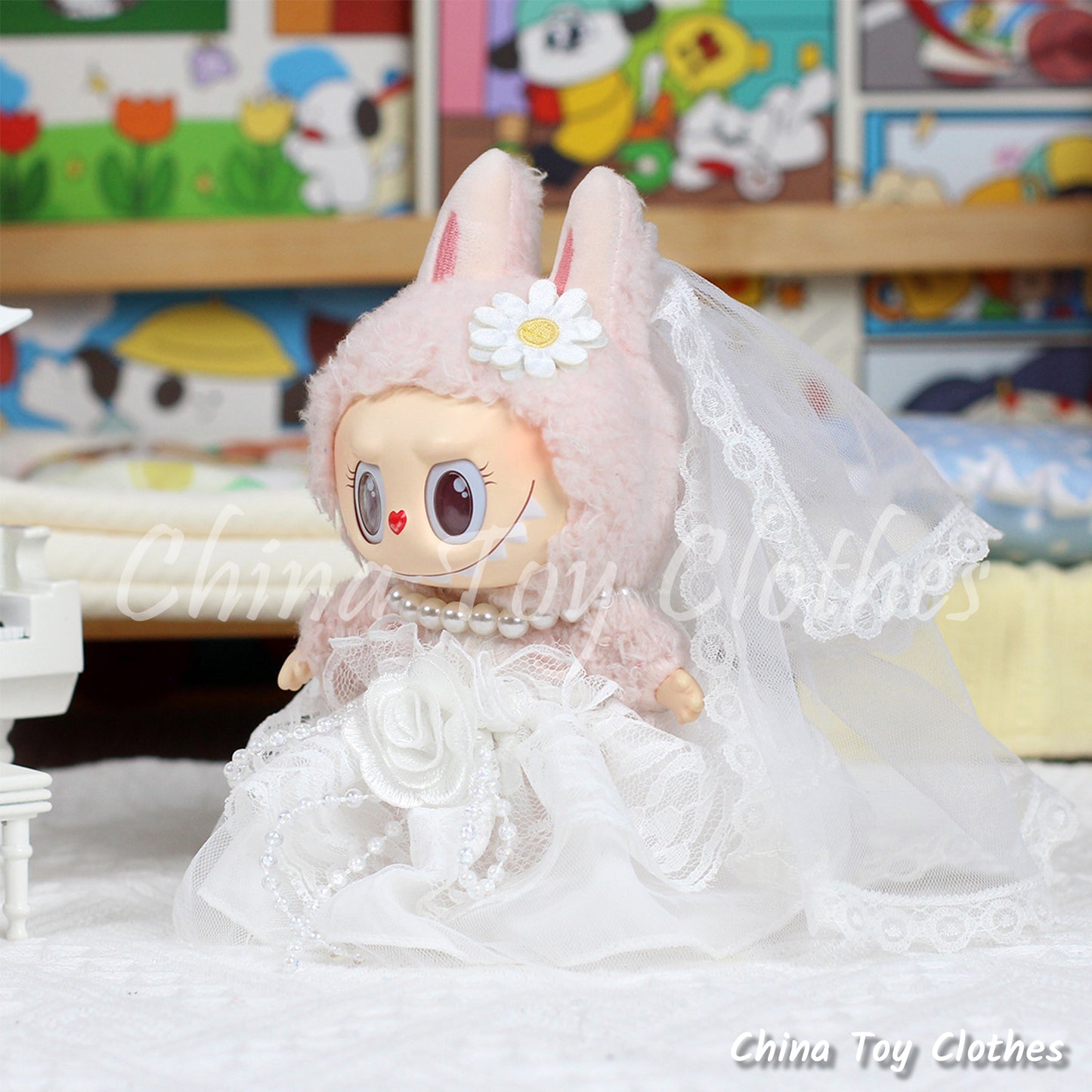 LABUBU 17cm The Monsters Plush Doll Replacing Clothes Handsome Wedding Suit and Dress