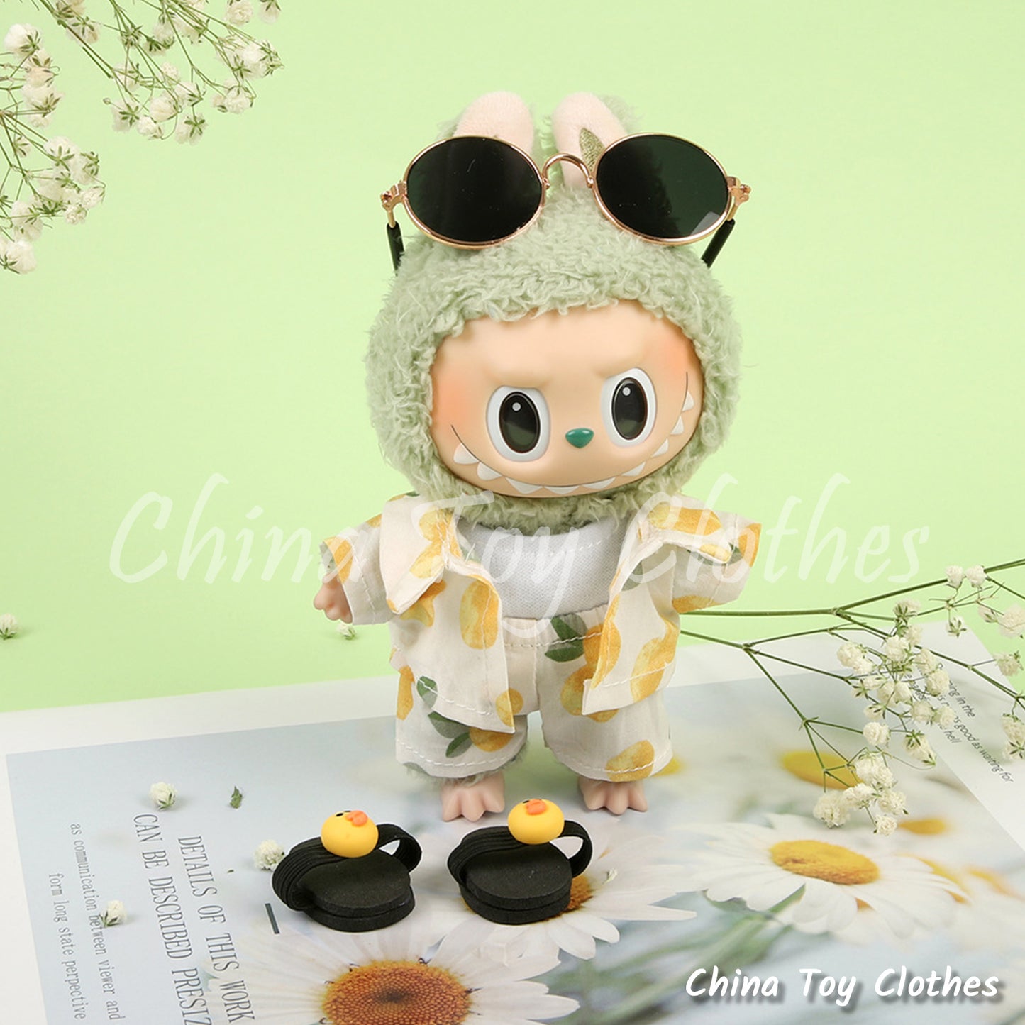 LABUBU 17cm The Monsters Plush Doll Clothes Sand Beach Sun Glasses Outfit NO TOY