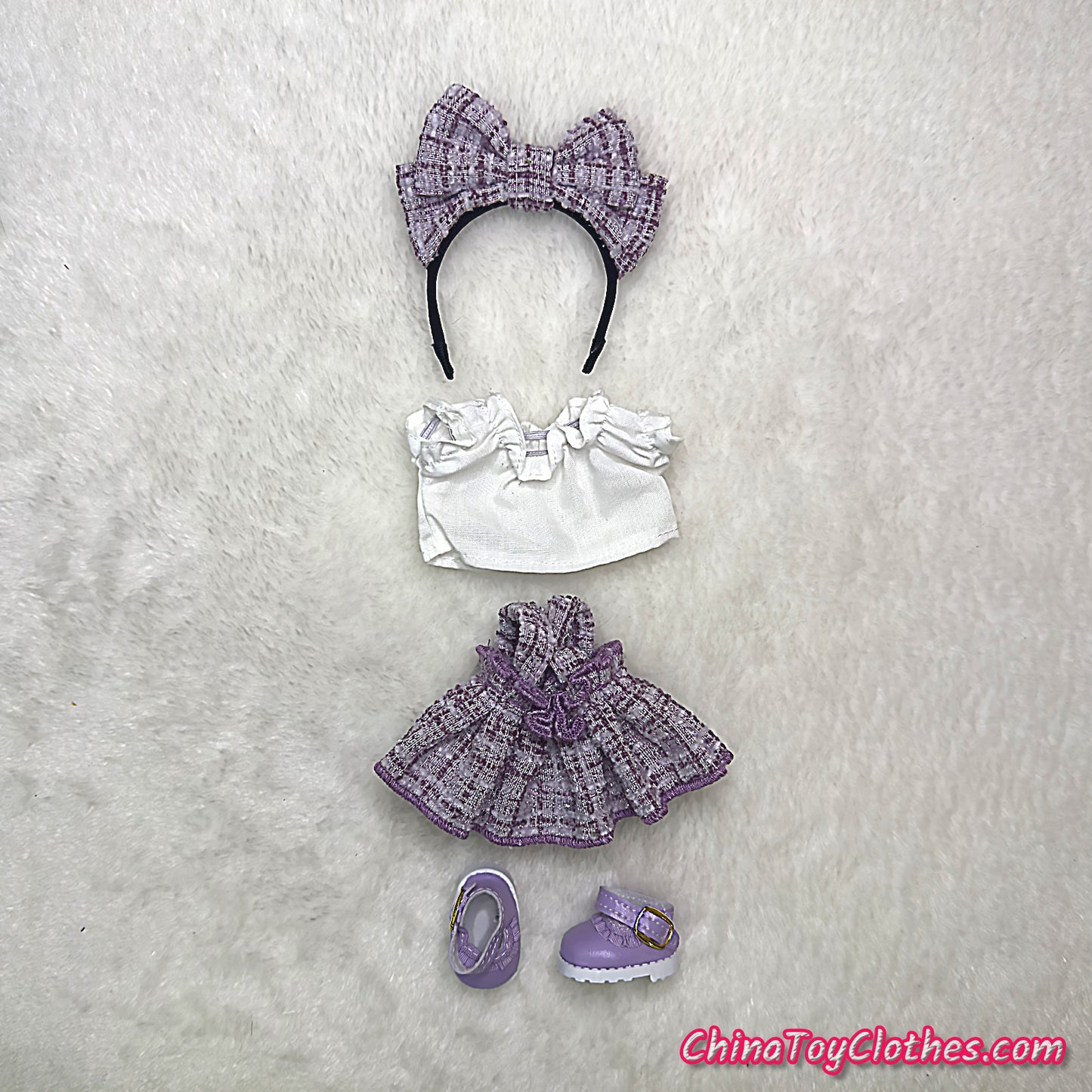 LABUBU 17cm The Monsters Plush Doll Handmade Clothes Purple Elegant Princess Fashion Skirt With Bag NO TOY