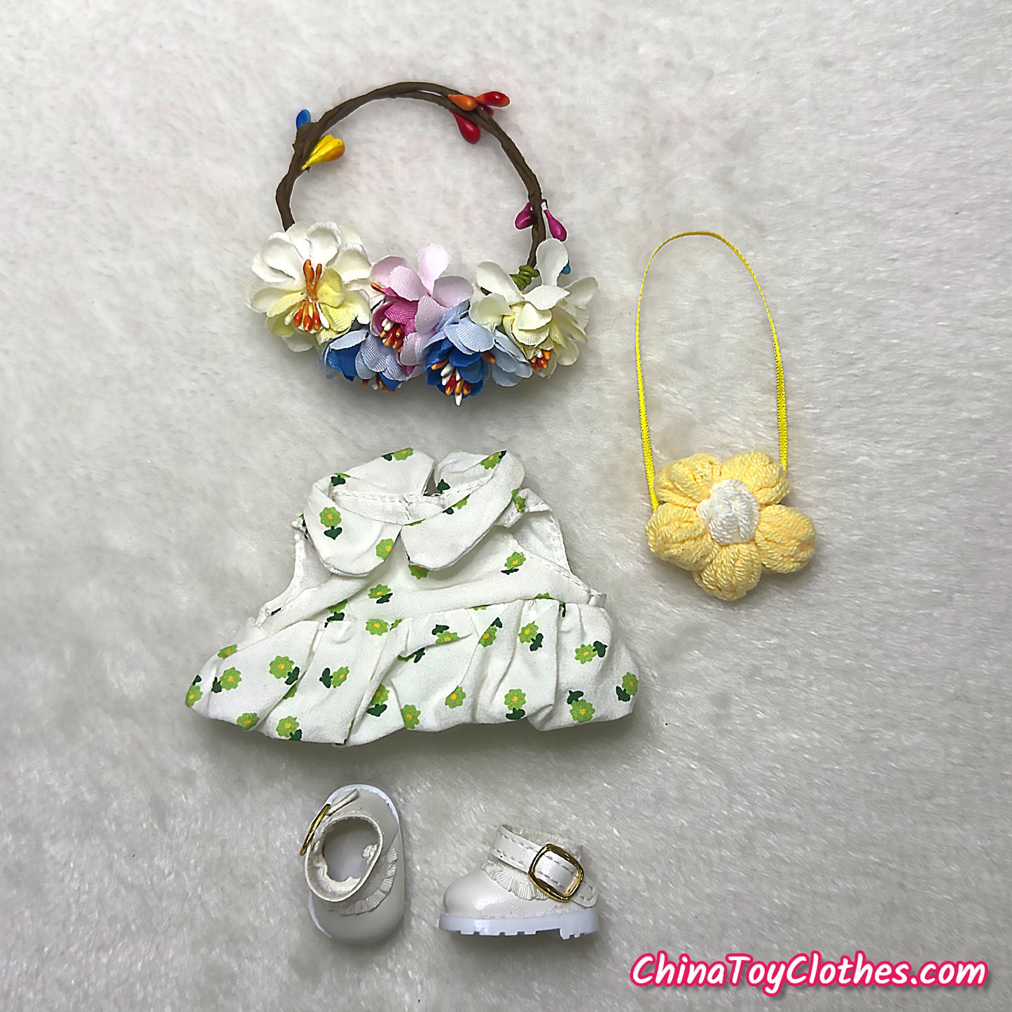 LABUBU 17cm The Monsters Plush Doll Handmade Clothes Flower Maid Outfit NO TOY