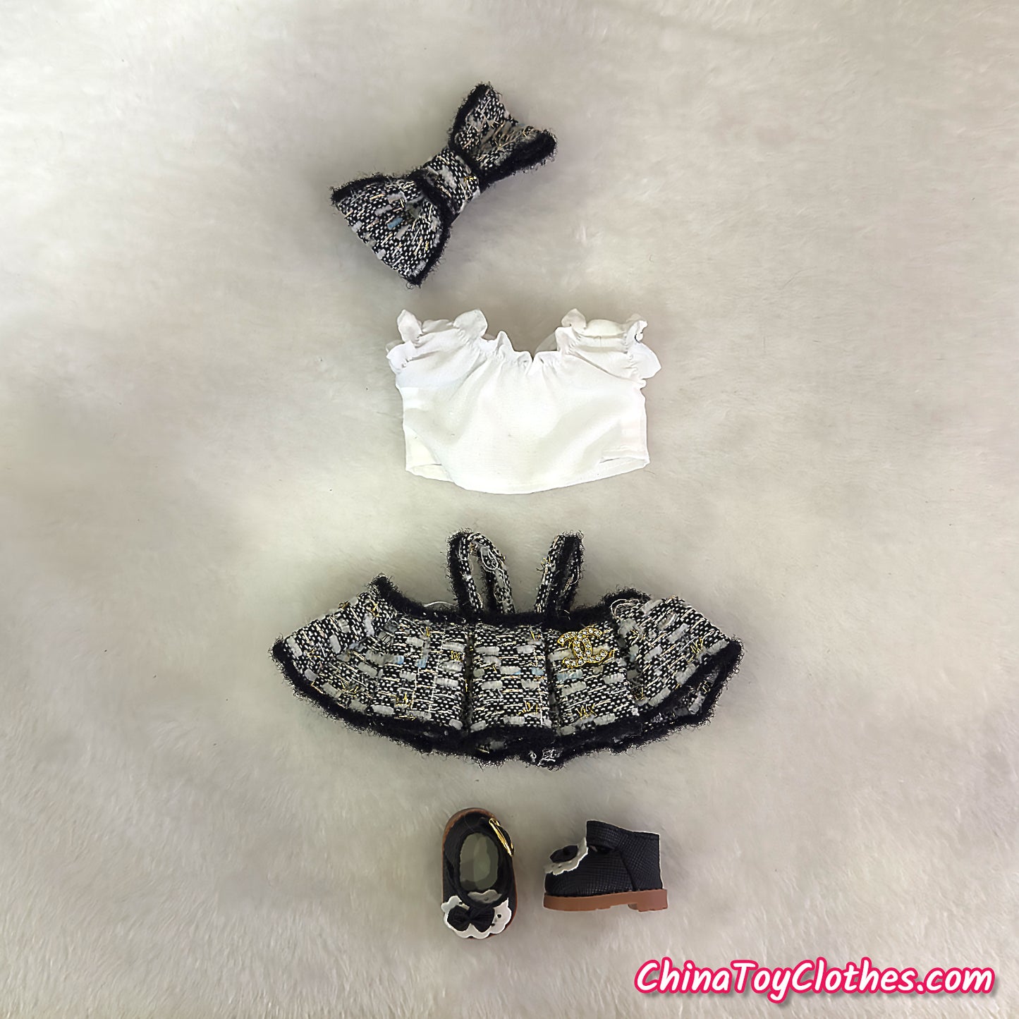 LABUBU 17cm The Monsters Plush Doll Handmade Clothes Adorable Black CC Princess Dress NO TOY
