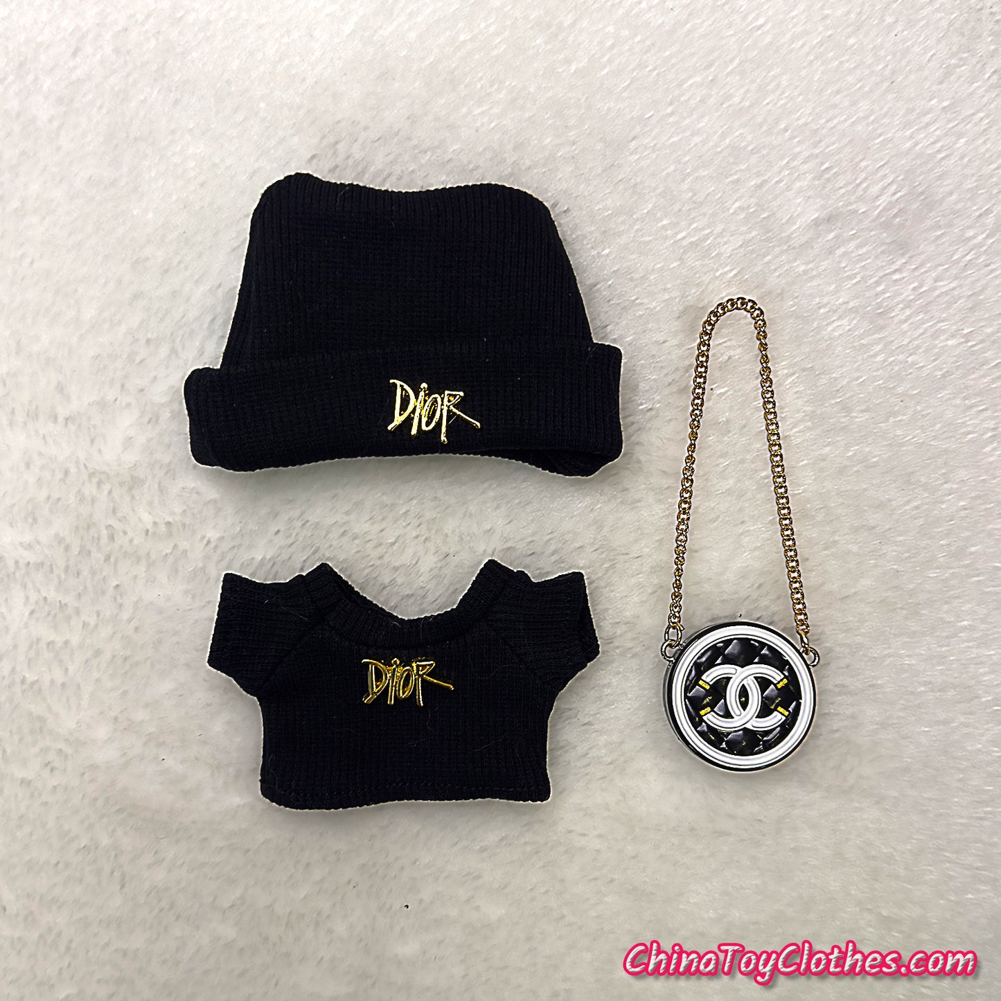 LABUBU 17cm The Monsters Plush Doll Handmade Cute Black DD Sweater and Bag NO TOY