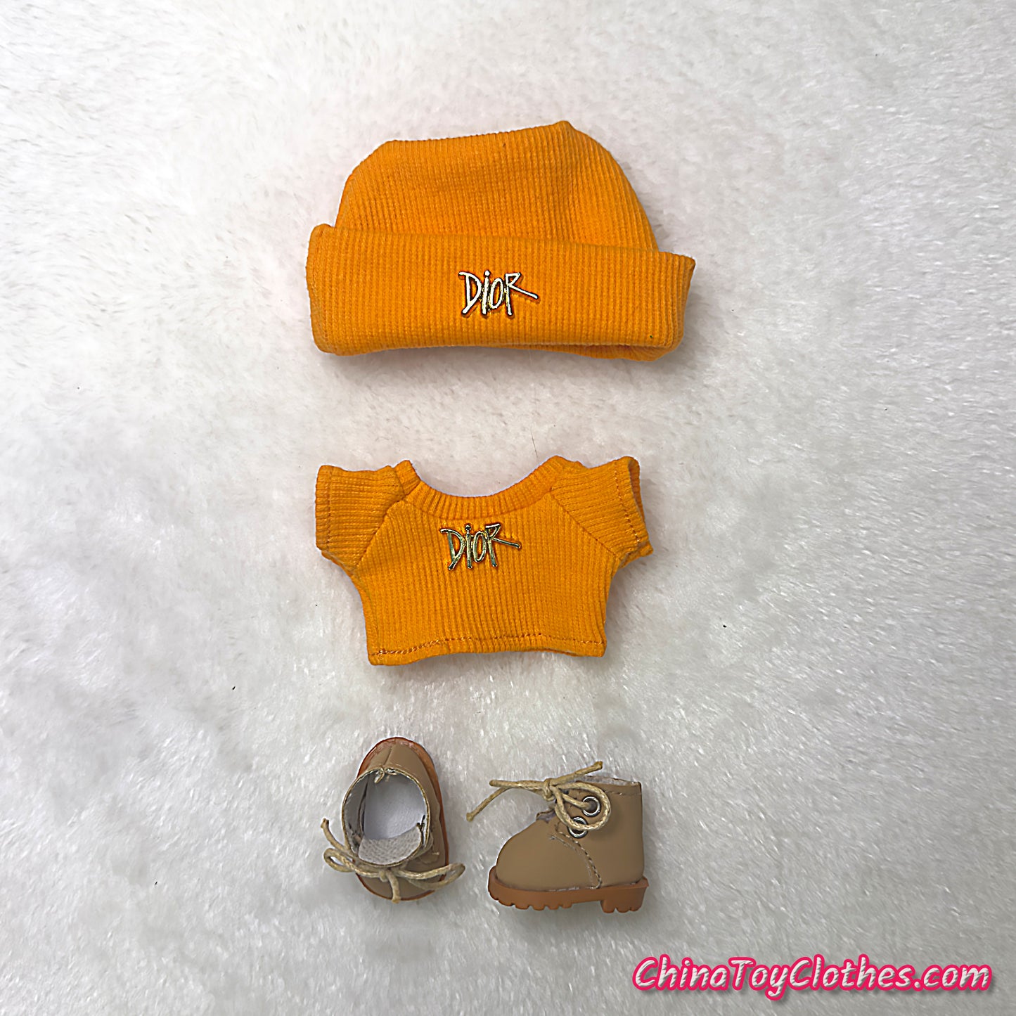 LABUBU 17cm The Monsters Plush Doll Handmade Cute Orange DD Sweater and Bag NO TOY