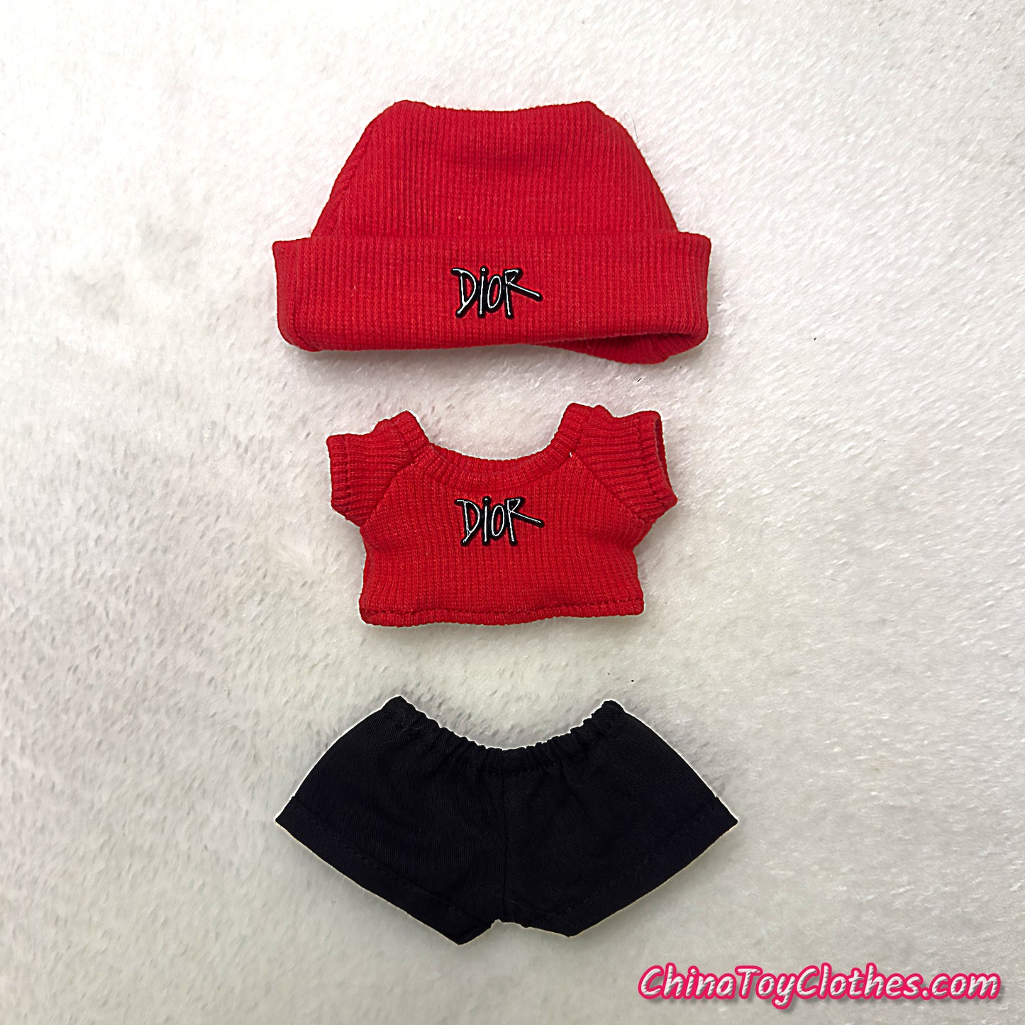 LABUBU 17cm The Monsters Plush Doll Handmade Cute Red DD Sweater Glasses NO TOY