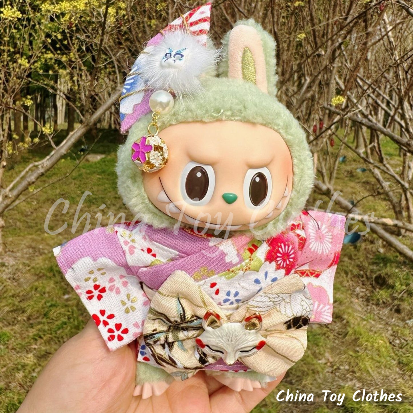 LABUBU 17cm The Monsters Plush Doll Clothes Lovely Japanese Girl Style Kimono NO TOY
