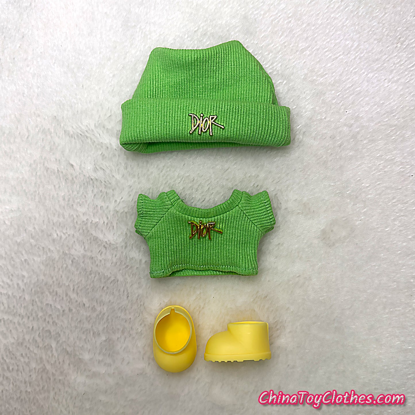 LABUBU 17cm The Monsters Plush Doll Handmade Cute Green DD Sweater Glasses NO TOY