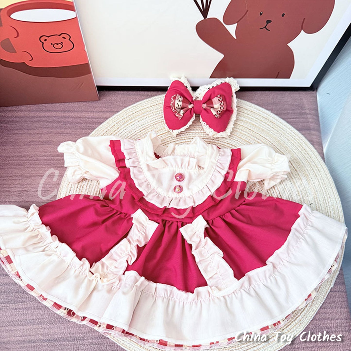 LABUBU 38cm 15inch The Monsters Plush Doll Clothes Handmade Red Princess Lolita Dress NO TOY
