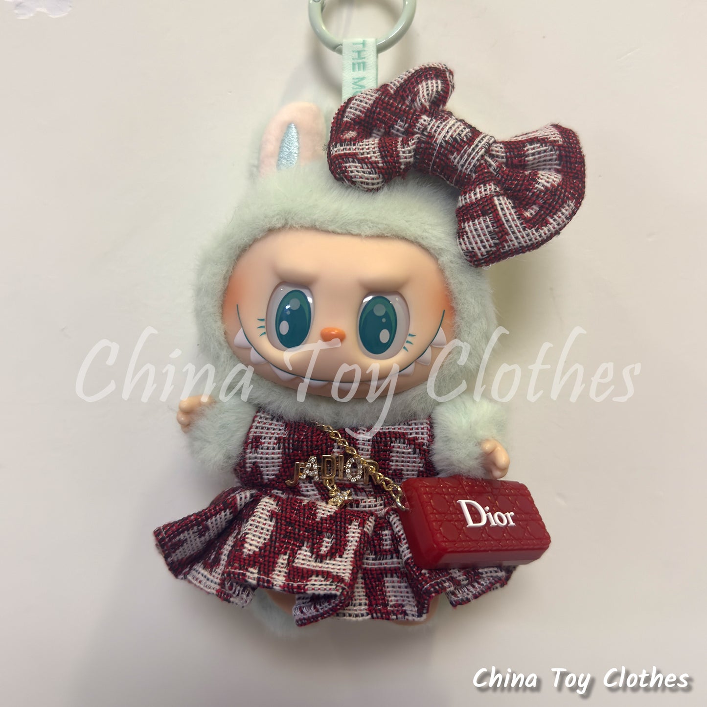 LABUBU 17cm The Monsters Plush Doll Clothes Elegant Headband and Red Skirt and Bag NO TOY
