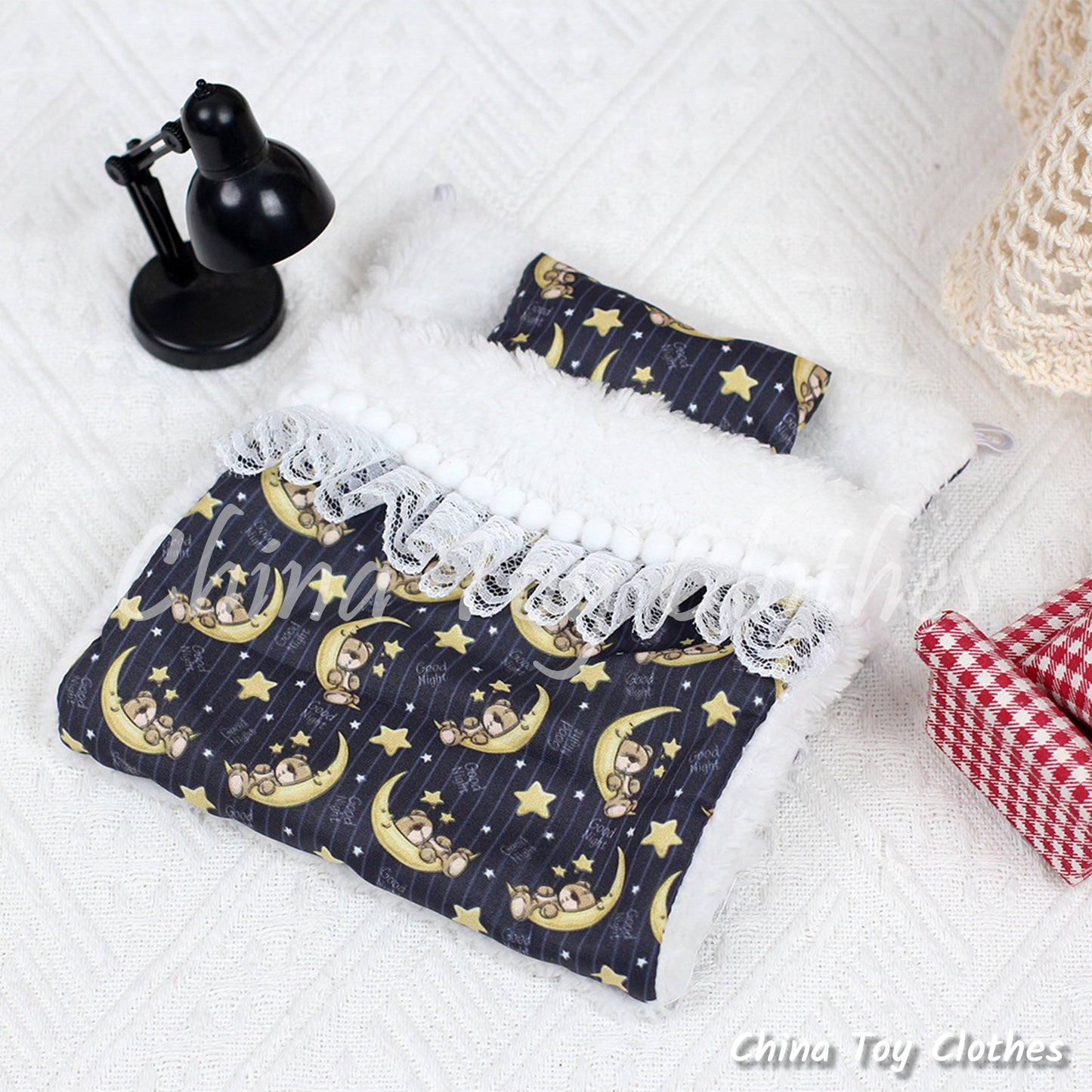 LABUBU 17cm The Monsters Plush Doll Accessories Lovely Sleeping Bed and Pajamas NO TOY