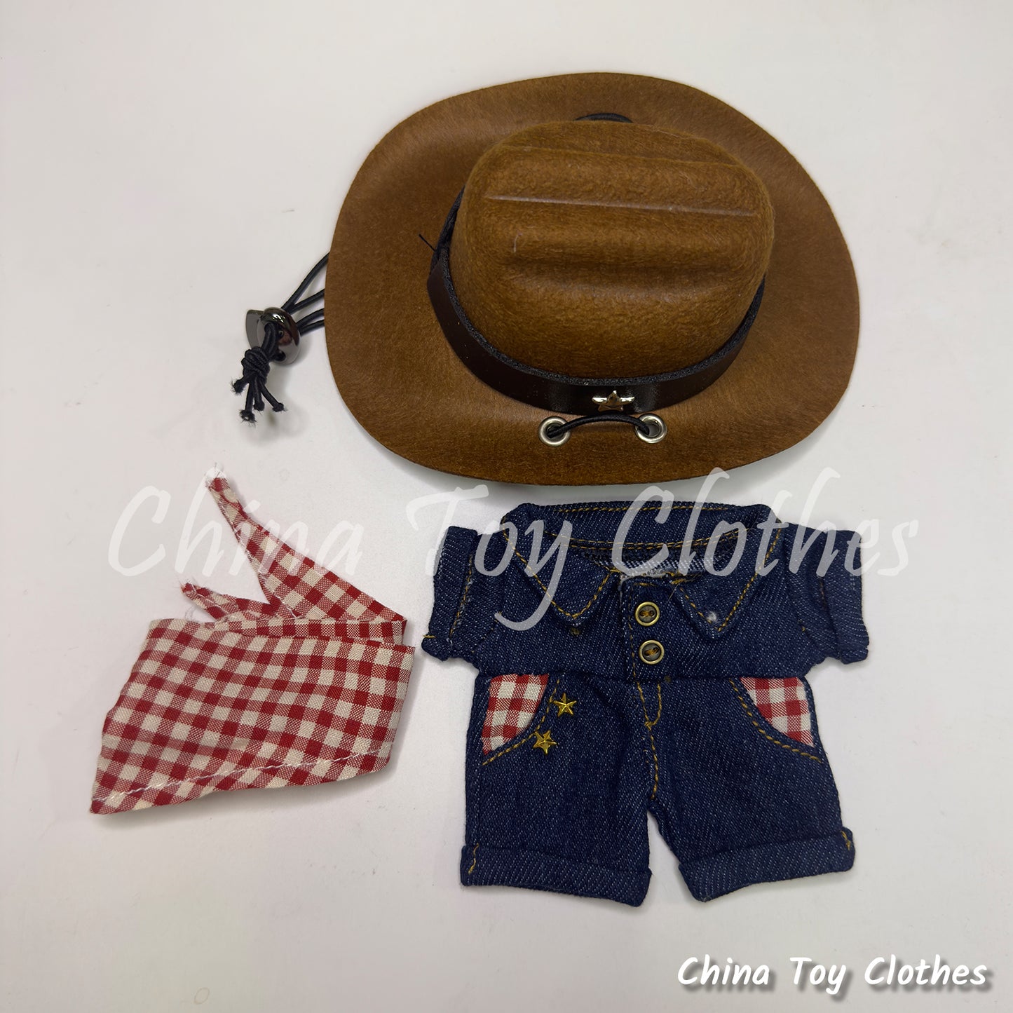 LABUBU 17cm 7inch The Monsters Plush Doll Clothes Handmade Cowboy Outfit NO TOY
