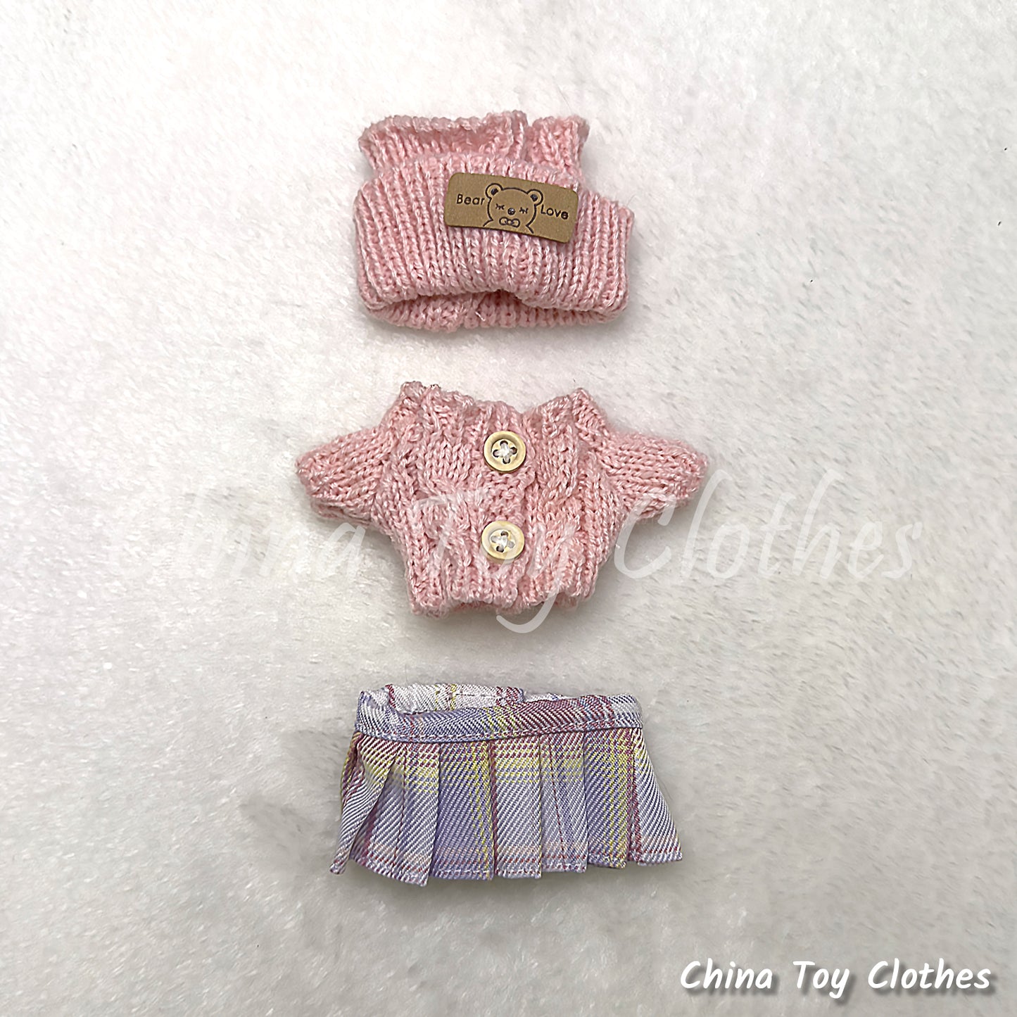 LABUBU 17cm The Monsters Plush Doll Handmade Cute PINK Sweater Outfit NO TOY
