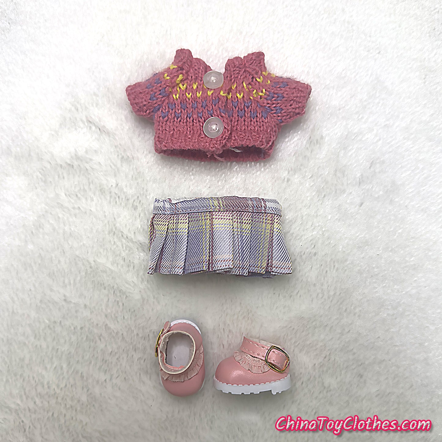 LABUBU 17cm The Monsters Plush Doll Handmade Cute PINK Sweater Outfit NO TOY