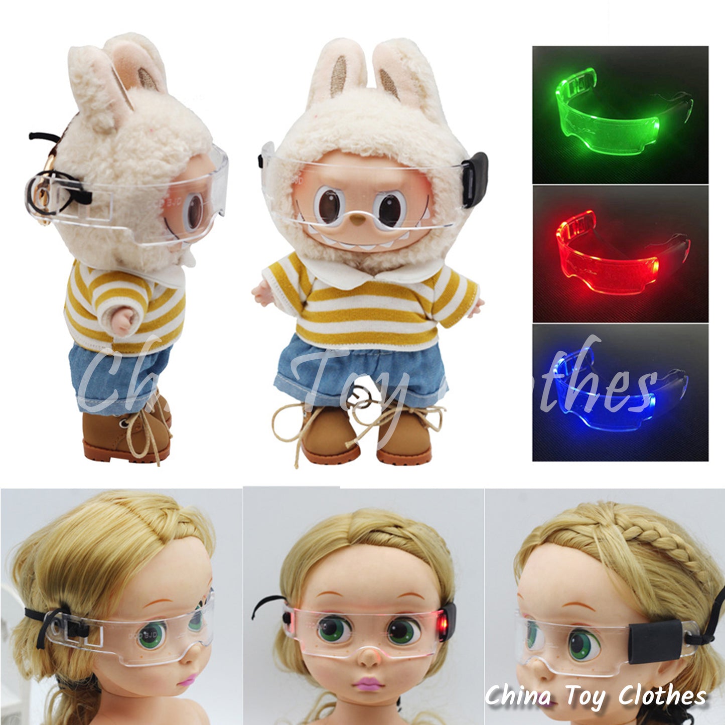 LABUBU 17cm 7" Monsters Plush Doll Glasses Colorful LED Lighting Cyberpunk Style NO TOY