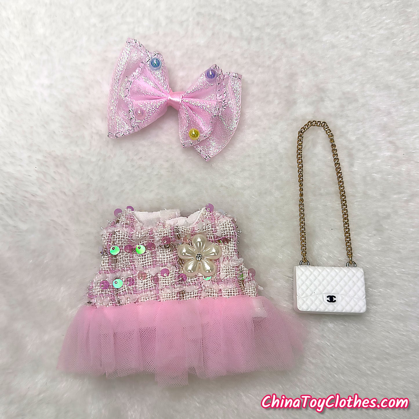 LABUBU 17cm The Monsters Plush Doll Handmade Clothes Pink Adorable Princess Dress NO TOY