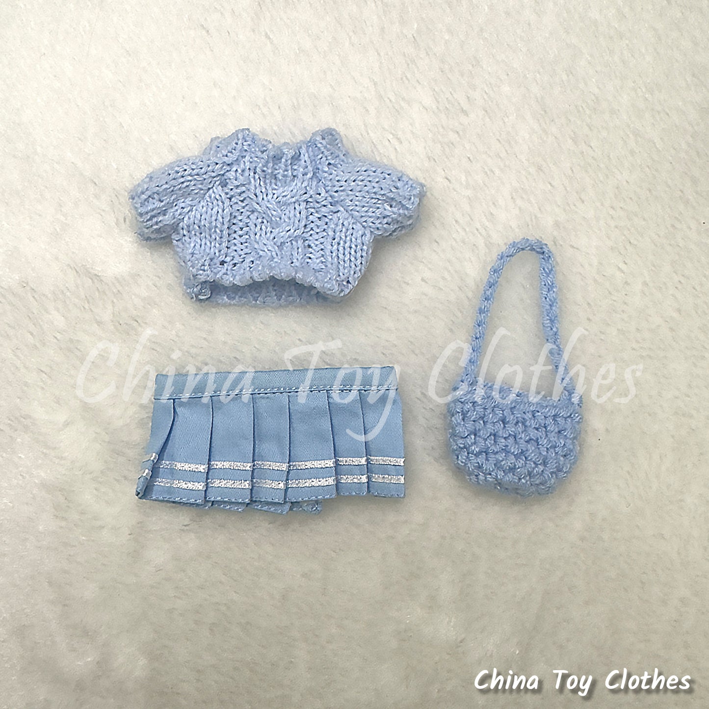 LABUBU 17cm The Monsters Plush Doll Handmade Blue Cute Sweater Outfit NO TOY