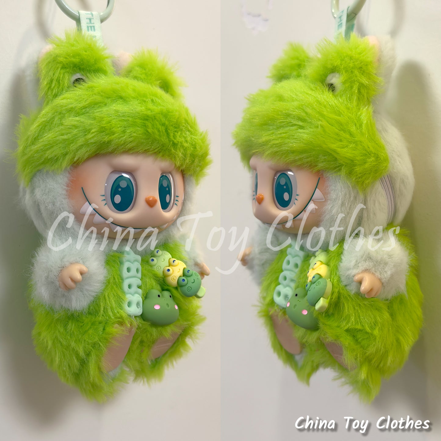 LABUBU 17cm 7inch The Monsters Plush Doll Clothes Handmade Green Frog Monster Outfit NO TOY