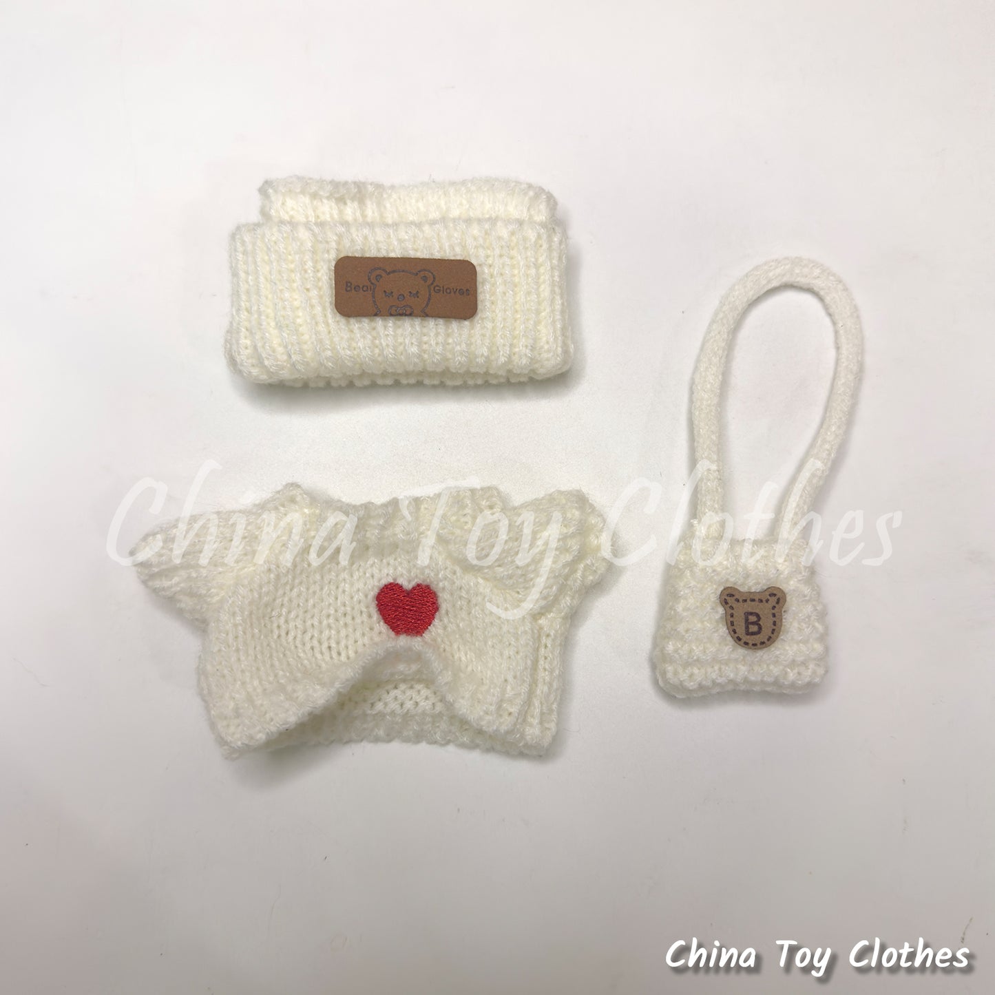 LABUBU 17cm The Monsters Plush Doll Clothes Adorable White Kinitting Sweater with Bag NO TOY