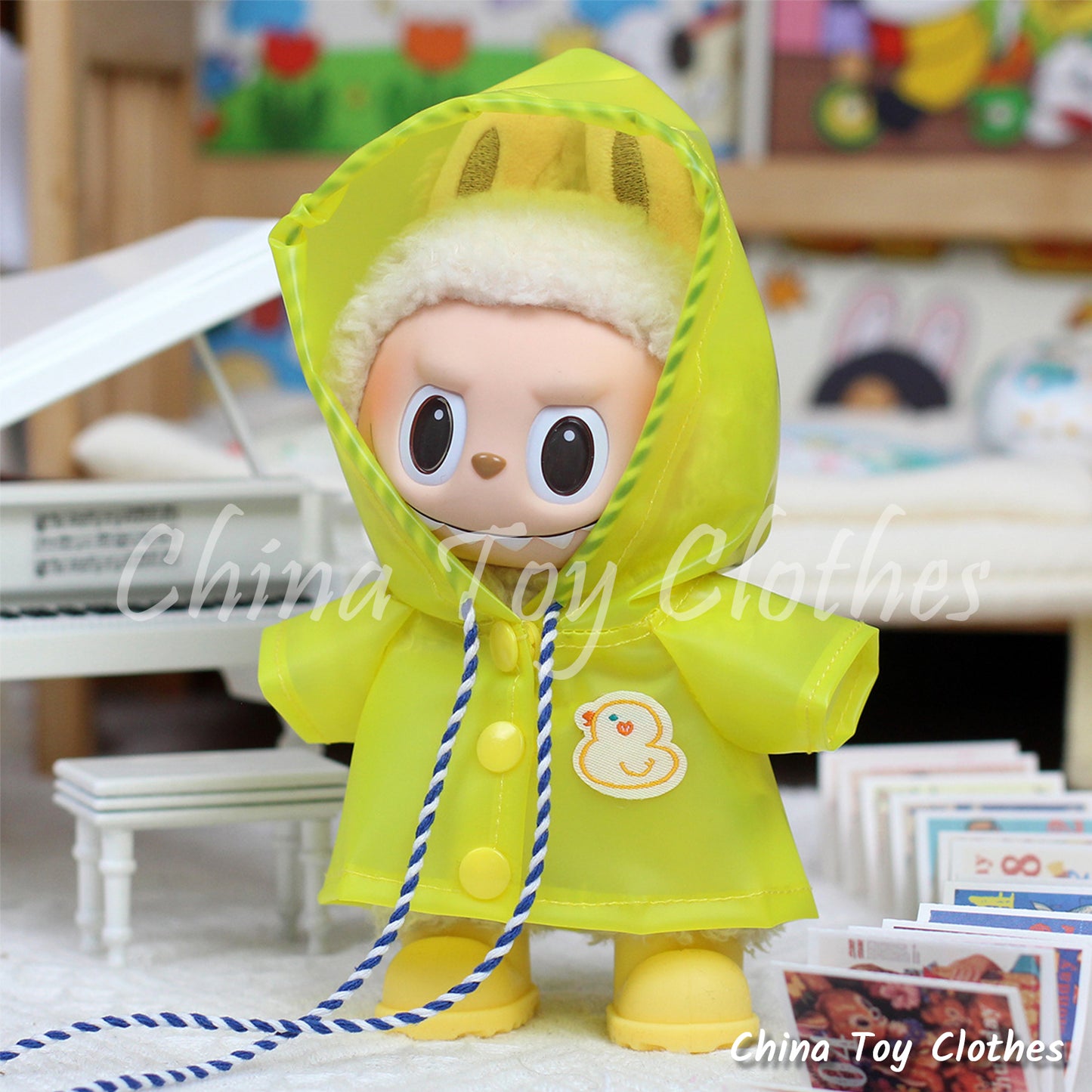 LABUBU 17cm 7inch The Monsters Plush Doll Clothes Cute Rain Coat Outfit NO TOY