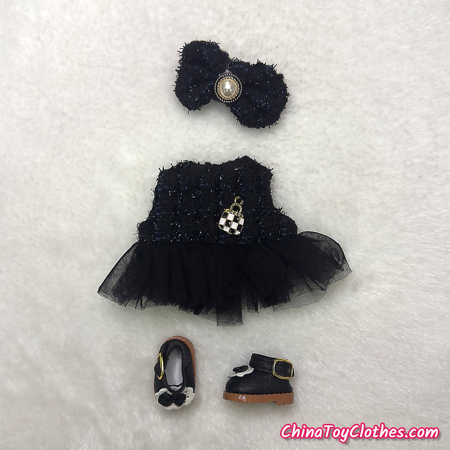 LABUBU 17cm The Monsters Plush Doll Handmade Clothes Elegant Black CC Lady Fashion Outfit NO TOY