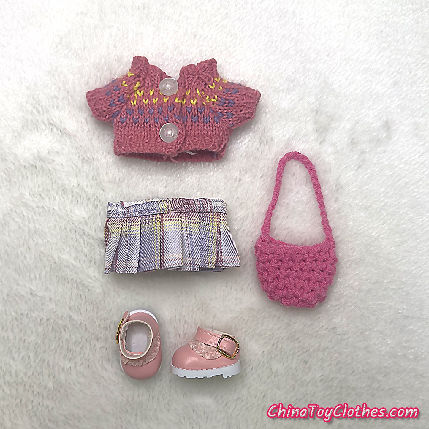 LABUBU 17cm The Monsters Plush Doll Handmade Cute PINK Sweater Outfit NO TOY