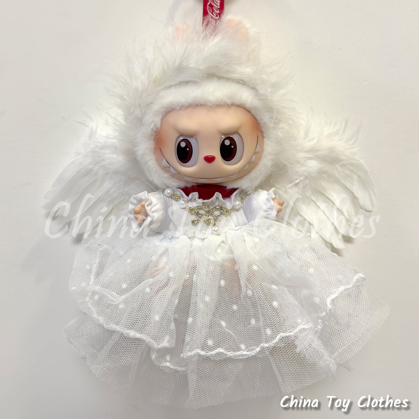 LABUBU 17cm 7" The Monsters Plush Doll Clothes Handmade White Angel Outfit NO TOY