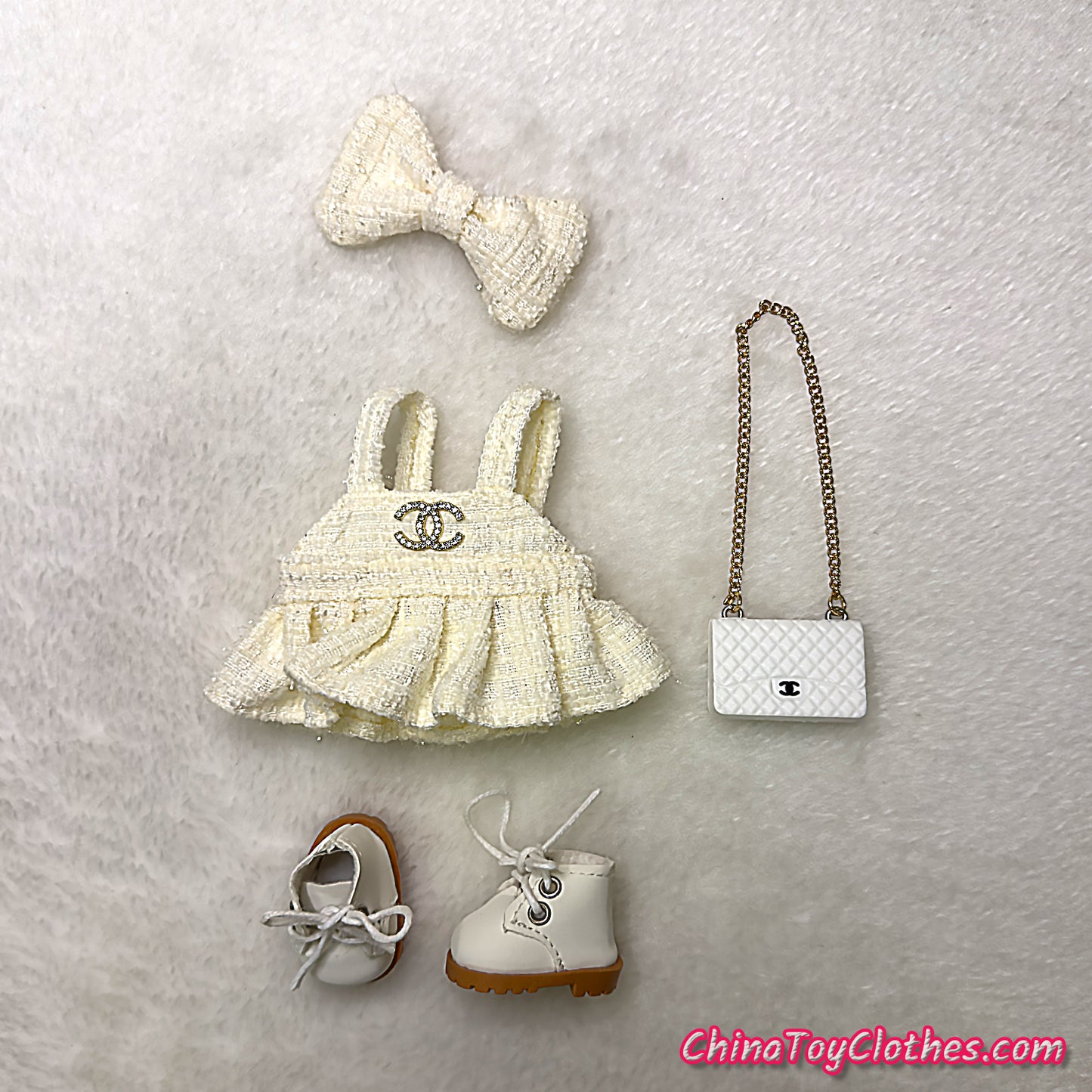 LABUBU 17cm The Monsters Plush Doll Handmade Clothes White Headband Princess Jumpsuit With Bag NO TOY