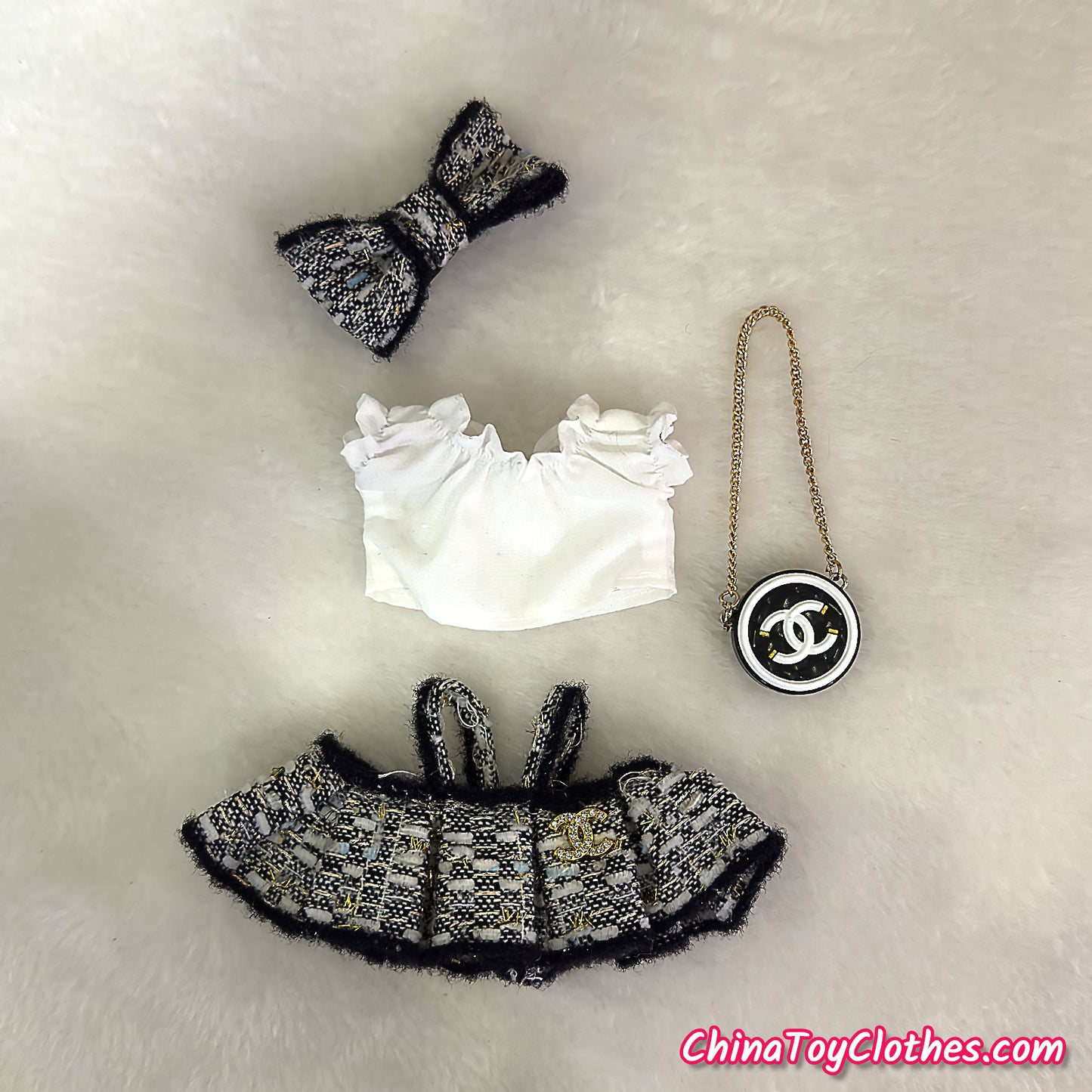 LABUBU 17cm The Monsters Plush Doll Handmade Clothes Adorable Black CC Princess Dress NO TOY