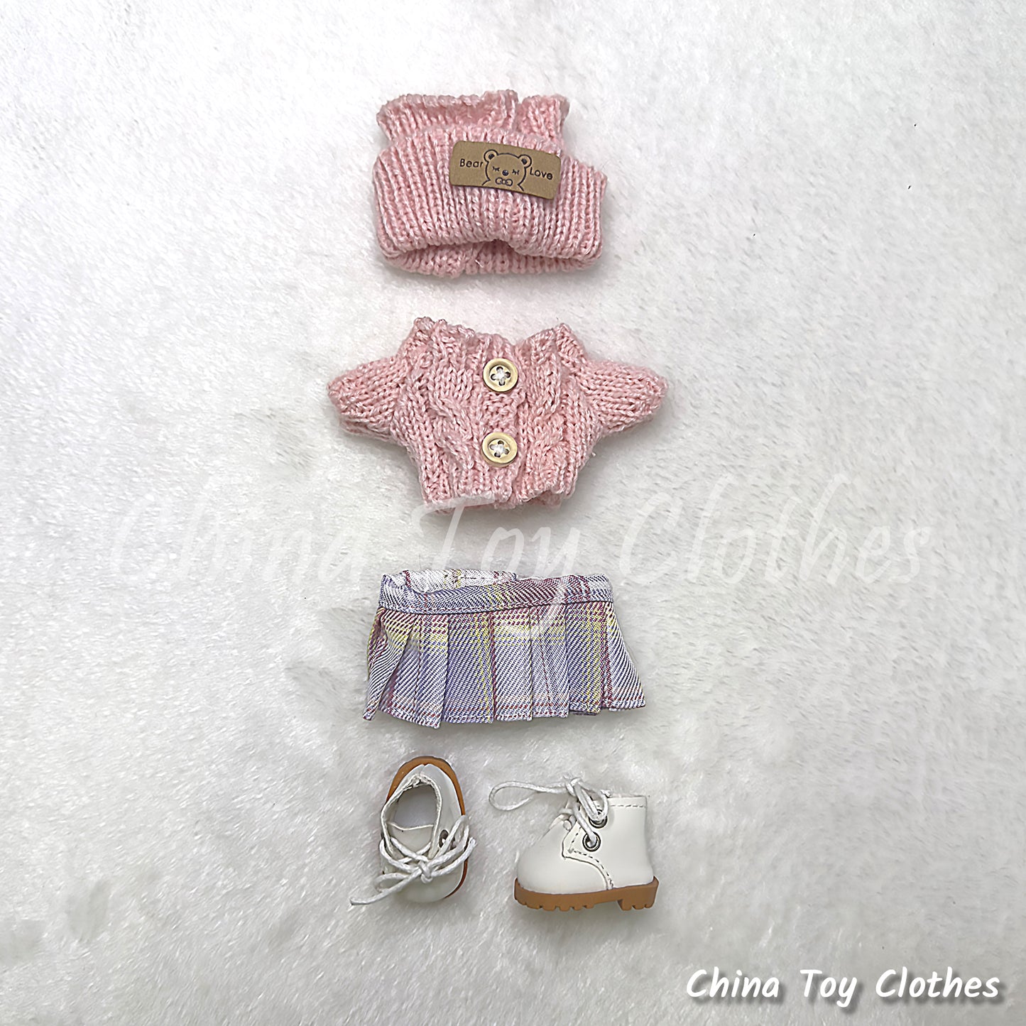 LABUBU 17cm The Monsters Plush Doll Handmade Cute PINK Sweater Outfit NO TOY